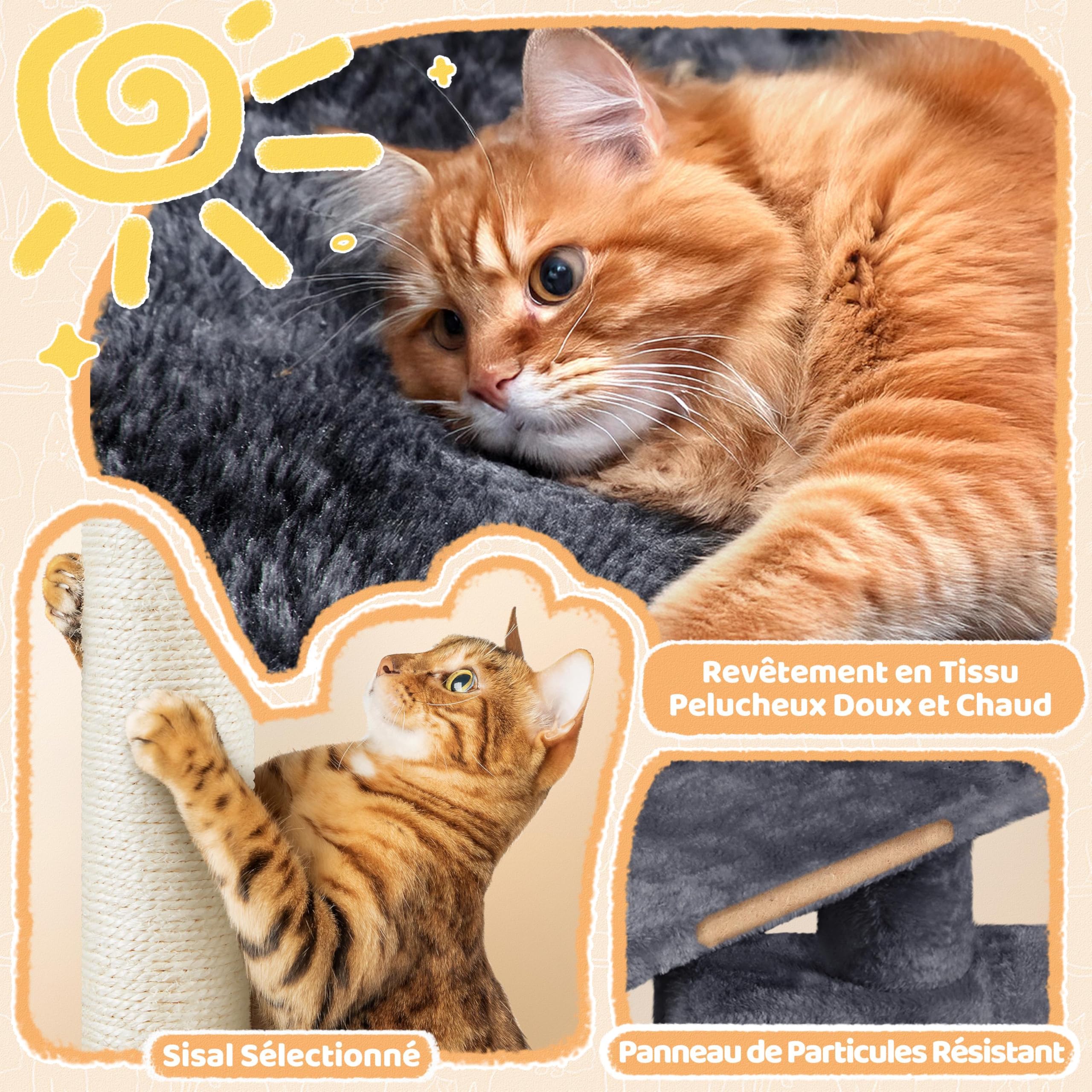 Yaheetech Petit Arbre à Chat Multiniveau Tour pour Chat avec Poteaux Griffoir Cordes Sisal Cachette Panier Niche Plateforme Boule Suspendue Arbre à Grimper 87 cm de Haut Gris Foncé