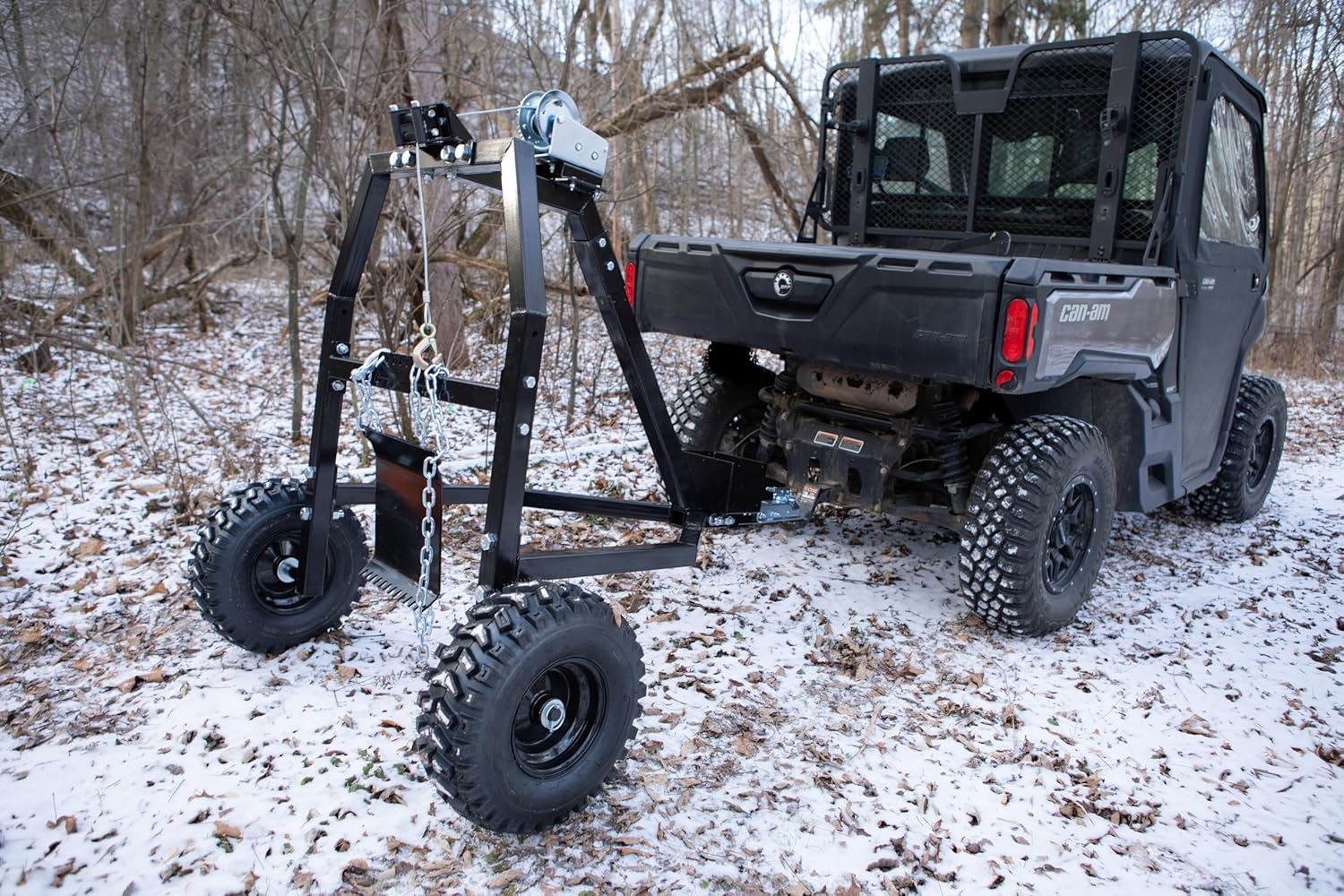 IMPACT IMPLEMENTS® HD 2500lb Log Hauler with 4500lb Winch for Tree Removal in Woods and Forest Land with ATV, UTV and Lawn/Garden Tractors.