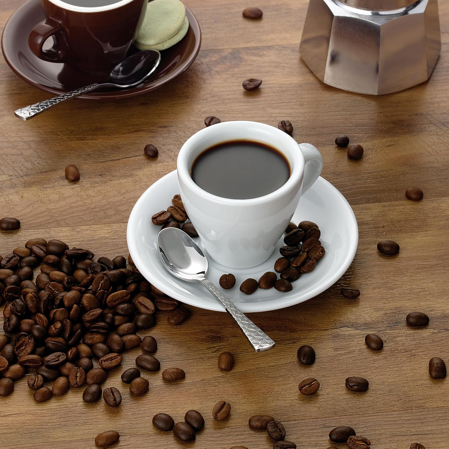 HOMEHUT Geometric Handle Espresso Spoon Set – 6 Silver Stainless Steel Coffee Spoons, Modern Textured Design, Durable Flatware for Espresso, Cappuccino, Dessert & Everyday Dining