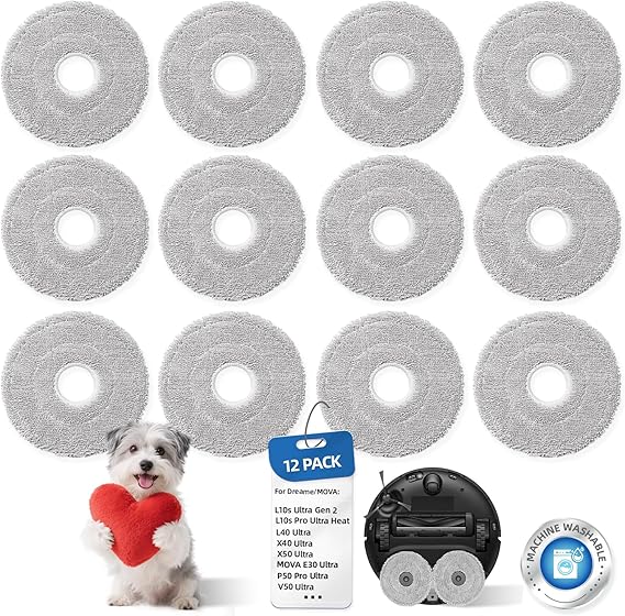 Durable Dreame Ultra Mop Pads Pack – 12 Reusable Microfiber Mop Pads