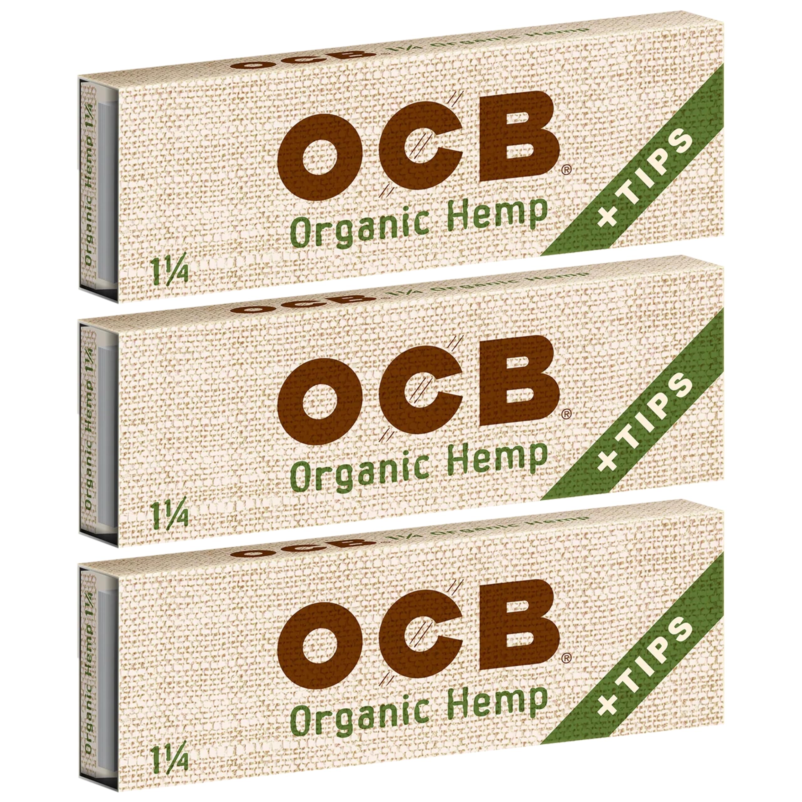 OCB - Organic 1 1/4" Rolling Paper & Tips - 3 Booklets with 50 Leaves per Booklet