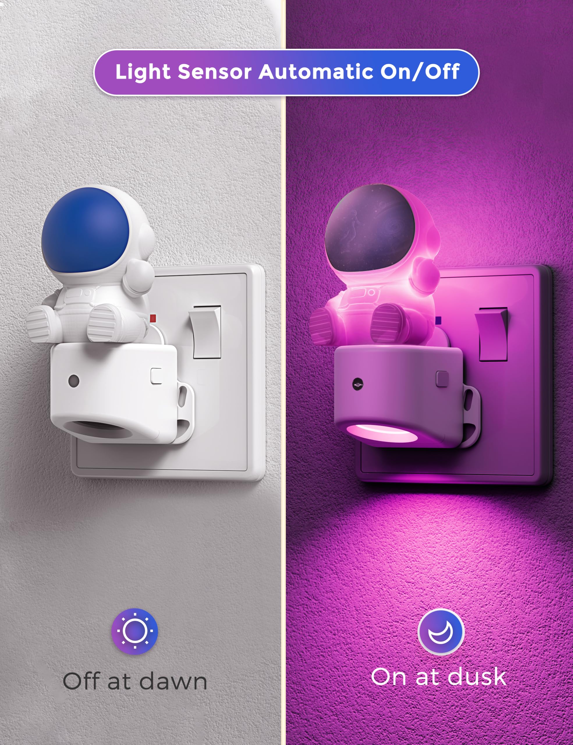 LOHAS-LED Night Light, 3D Space Night Light Plug in Wall, Dusk to Dawn Sensor, RGB + Soft White 3000K - Image 2
