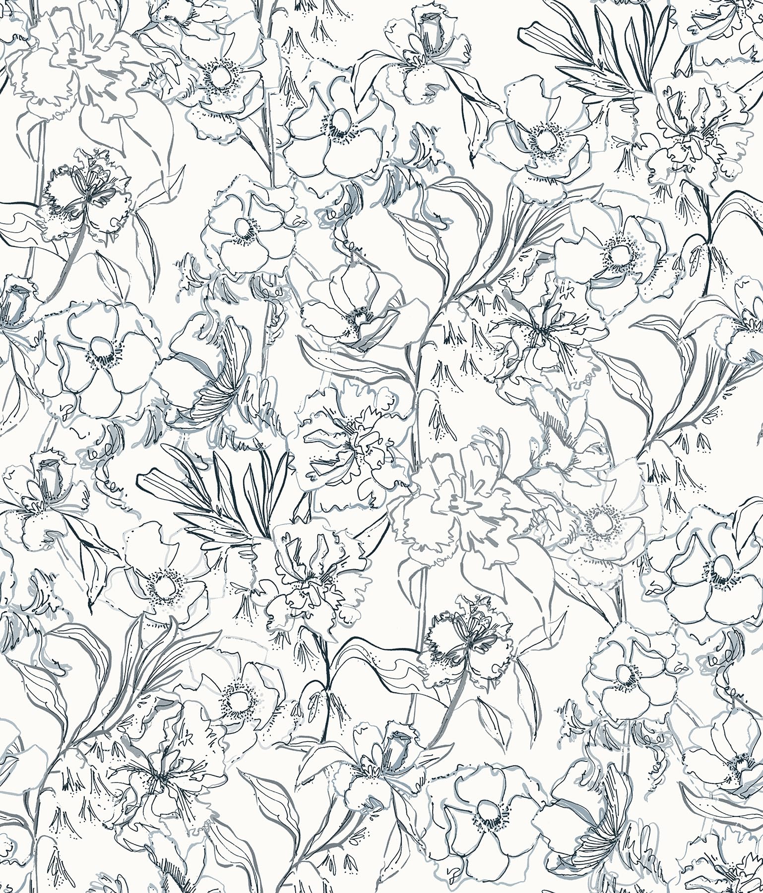 Navy May Bloom Peel and Stick Wallpaper,Blue
