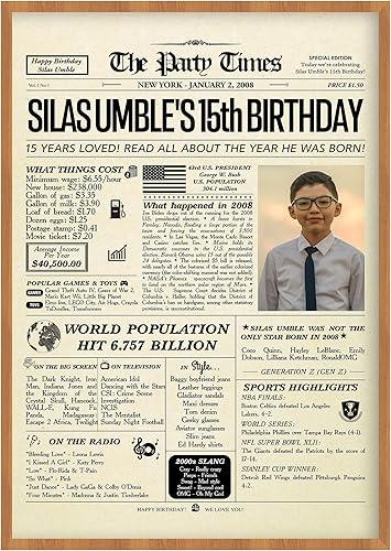 TICKLIF Decoraciones de fiesta de cumpleaños número 15 para ella, él, hijo, hija, póster personalizado con nombre, foto, regreso al año en que