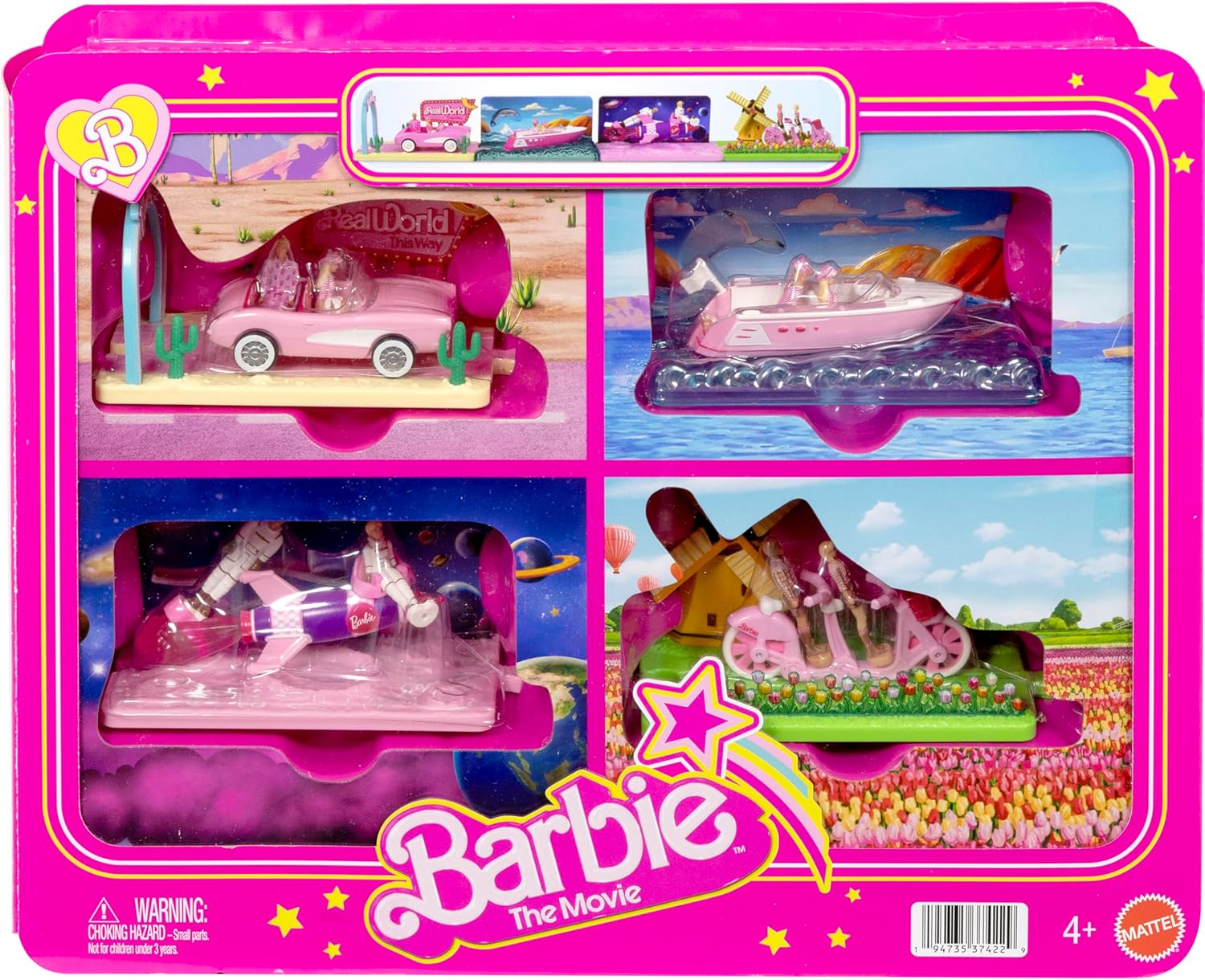 Barbie Mini BarbieLand The Movie Vehicle Collection, Includes 8 1.5-inch Dolls & 4 Vehicles Inspired by The Film (Amazon Exclusive)