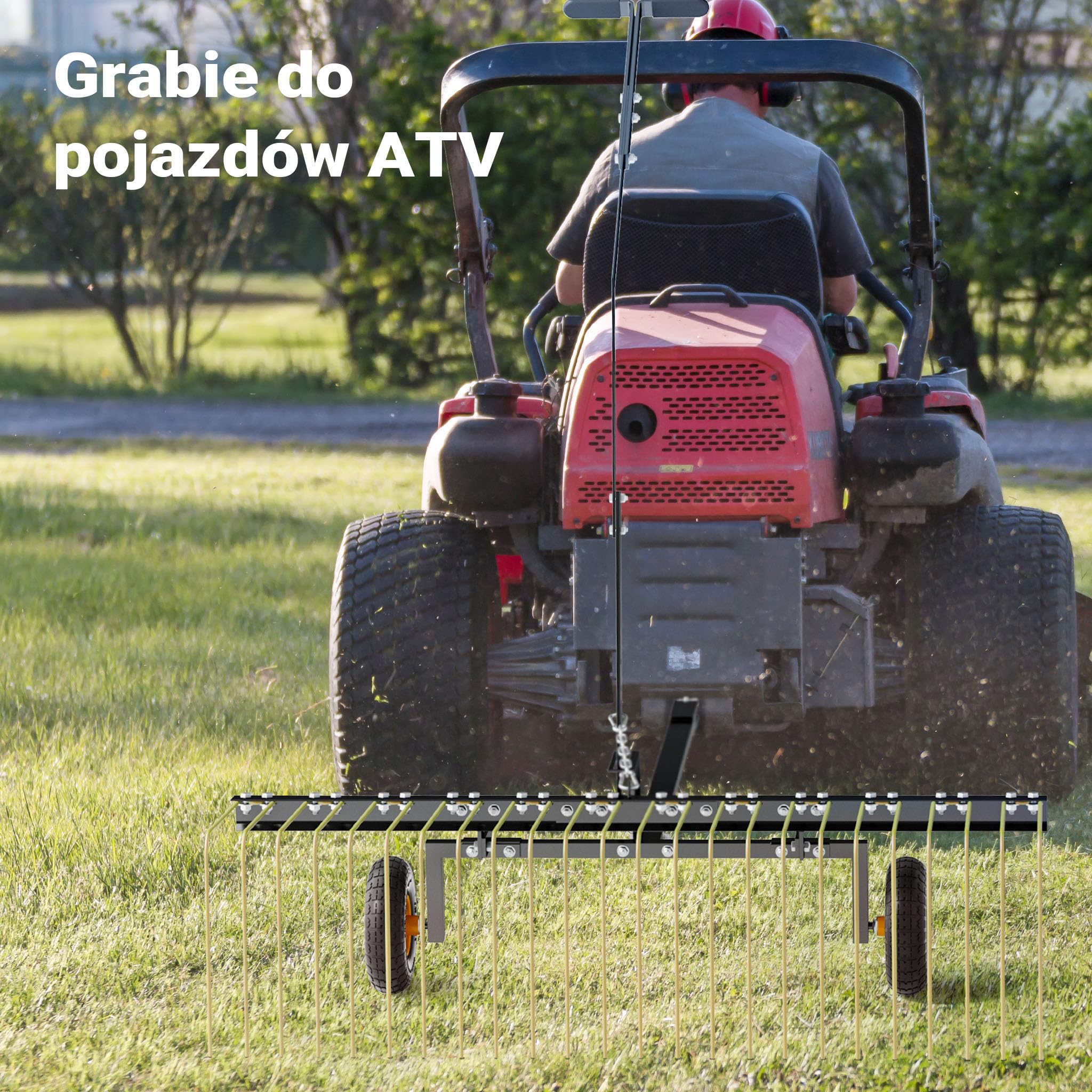 Wiltec Aerator do traktorka kosiarki o szerokości roboczej 148 cm ze stali gabie do usuwania mchu i grabienia liści do kosiarek traktorków ATV
