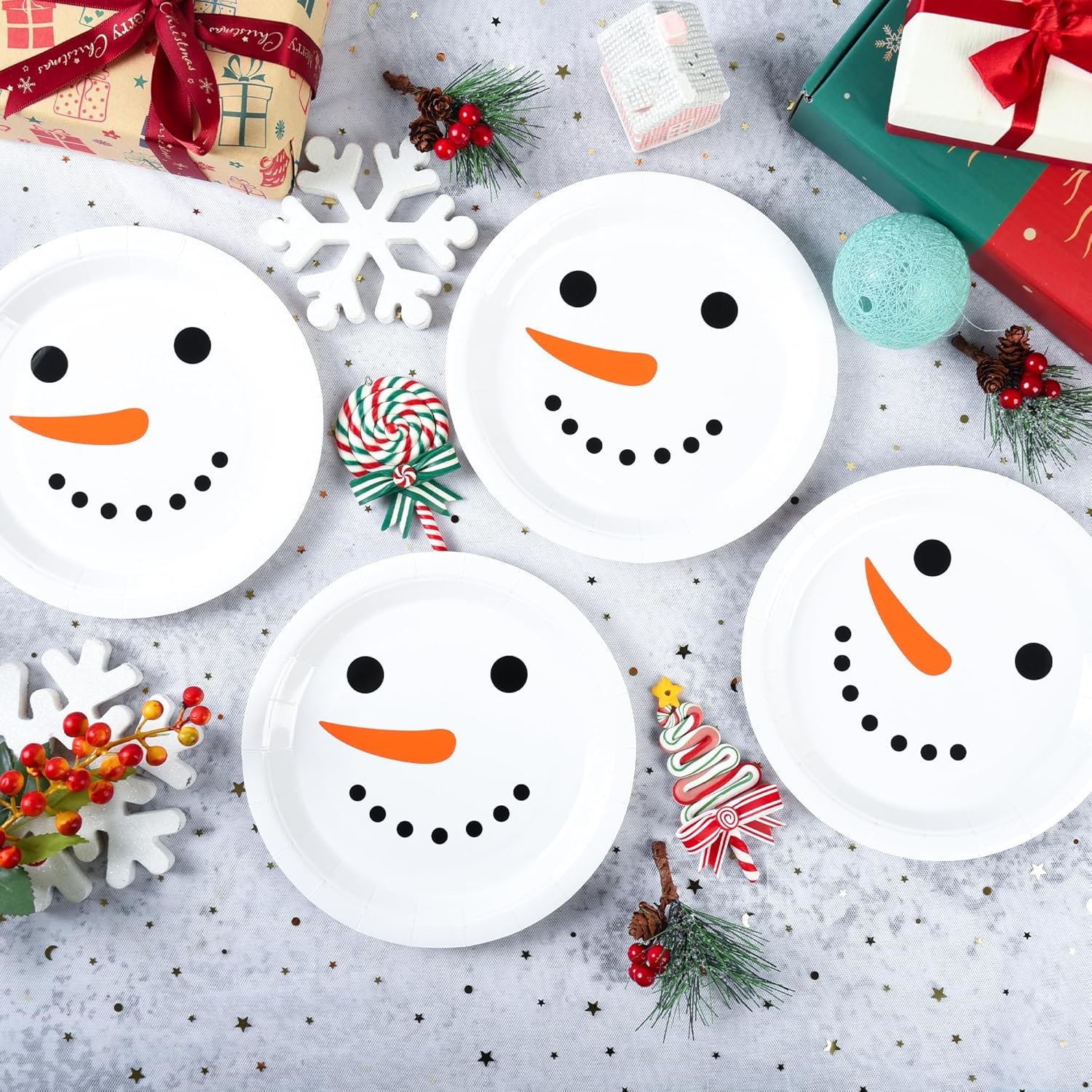 Christmas Party Plates Snowman Disposable Paper Plates Winter Holiday Dinner Desser Plates Xmas Cute Festive Dinnerware for Cookie Salad Appetizer Table Decor Party Supplies (48, 7 Inch) - Image 4