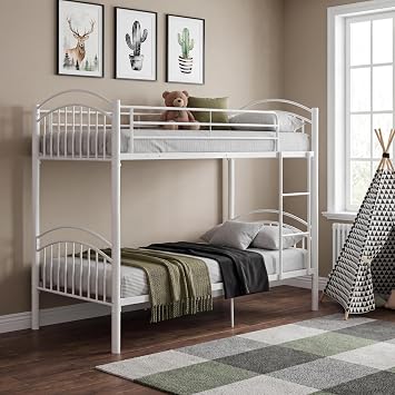 Panana 3FT Single Metal Bunk Bed Frame with Ladder Safety Guardrail,White