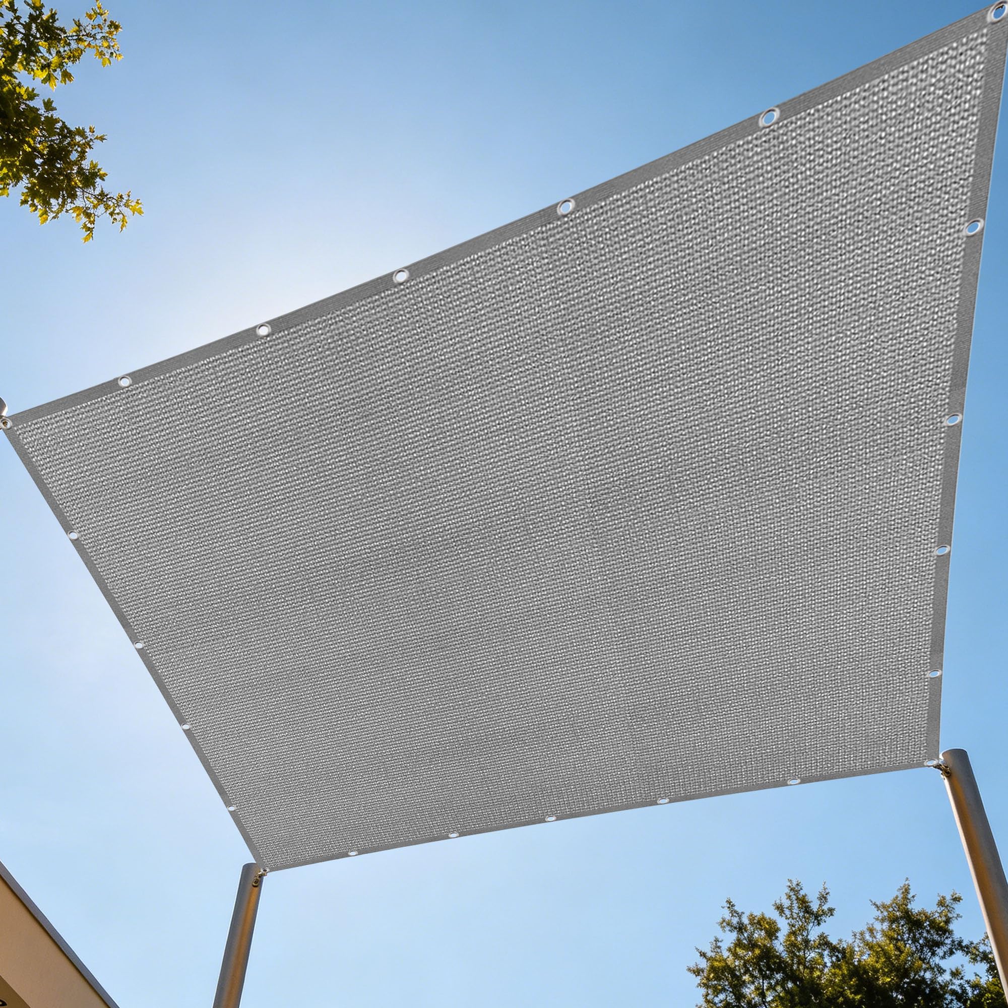 Voile ombrage gris clair avec œillets filet de protection résistant 3.8x3.8 m