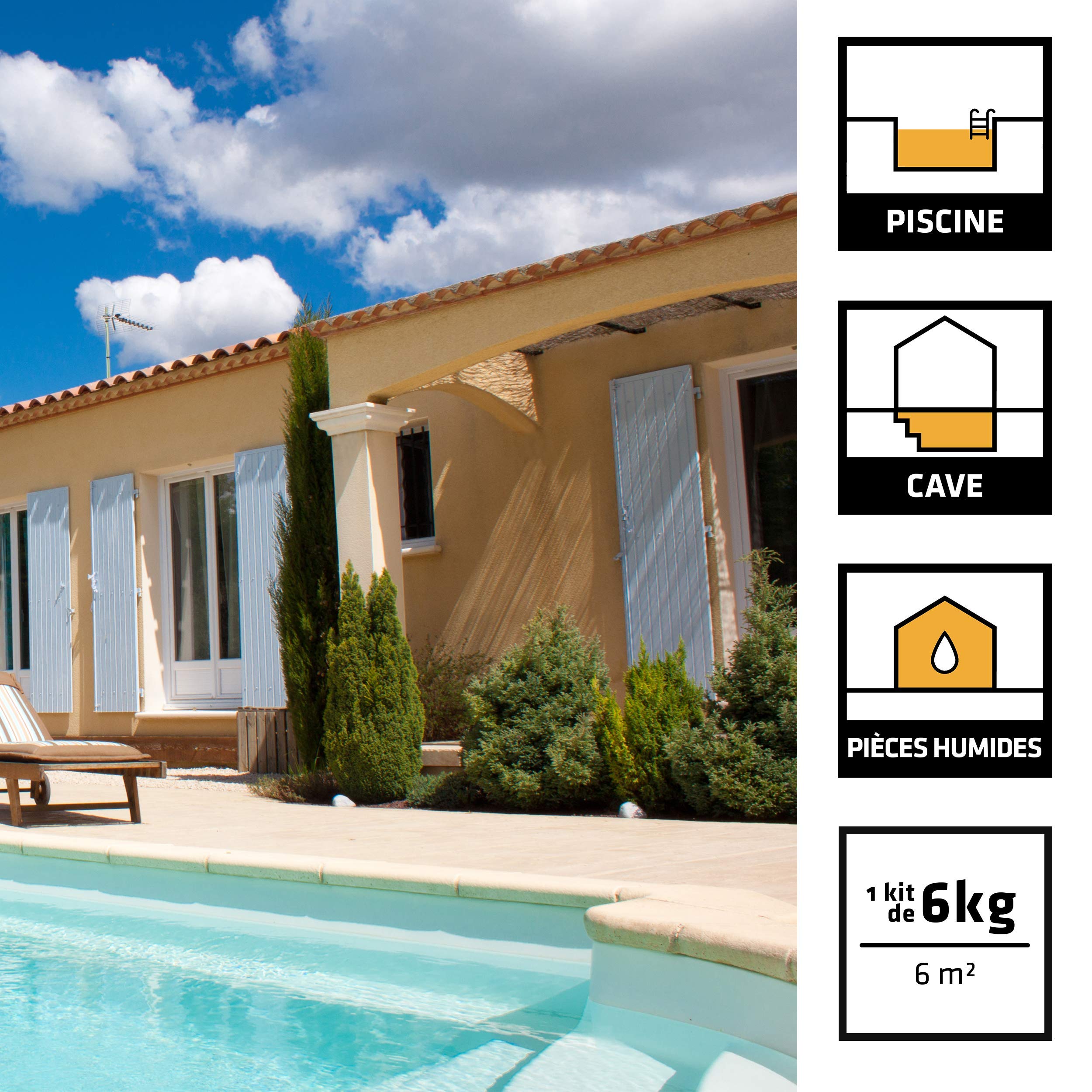 SIKA SikaTop Enduit Peinture Piscines et Caves, Complément d'imperméabilisation en kit, 6,16kg, Blanc