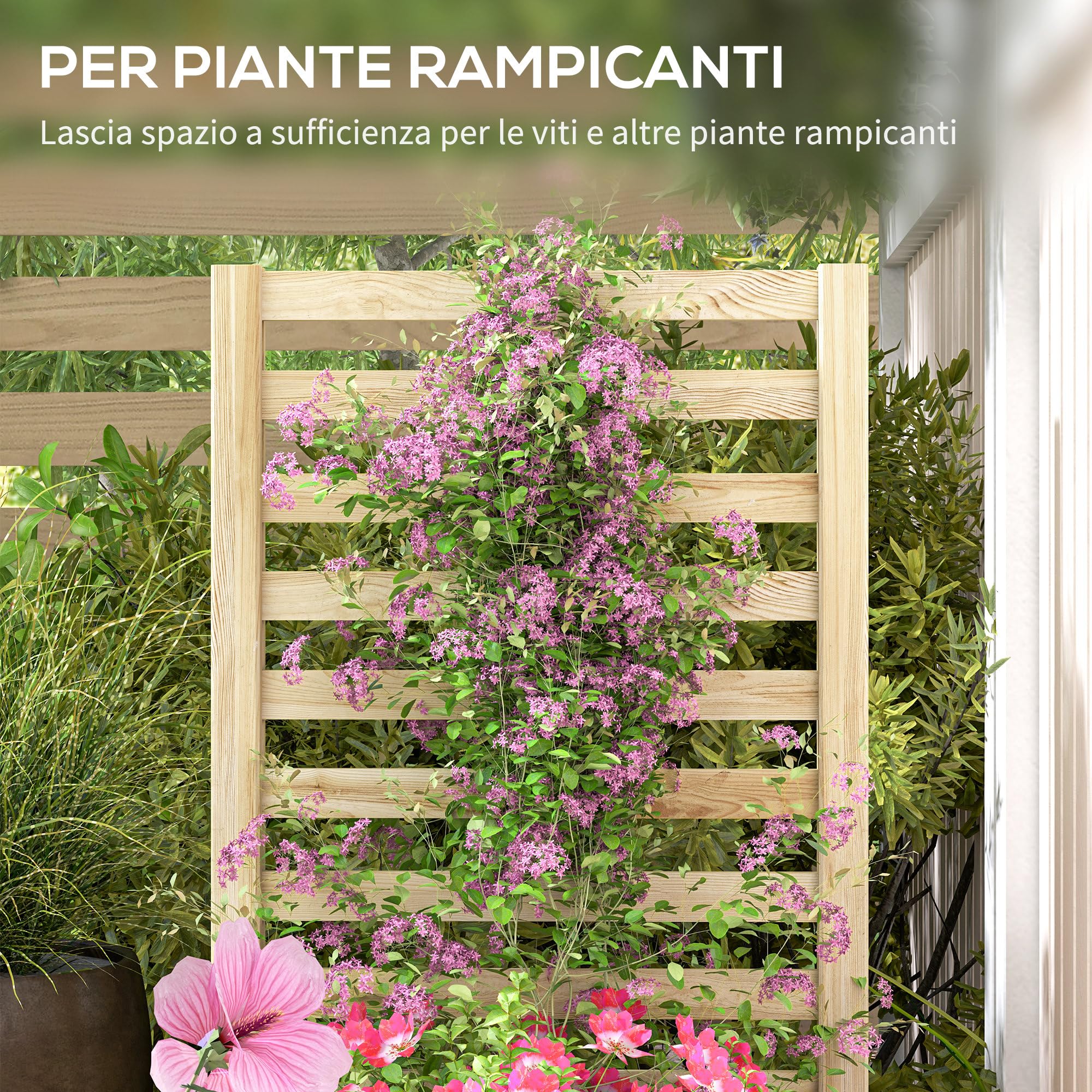 Outsunny Letto per Orto Rialzato da Esterno con Spalliera e Fondo Aperto, Fioriera con Traliccio per Piante Rampicanti in Legno di Abete, per Piante, Fiori, 115x60x110 cm, Color Legno