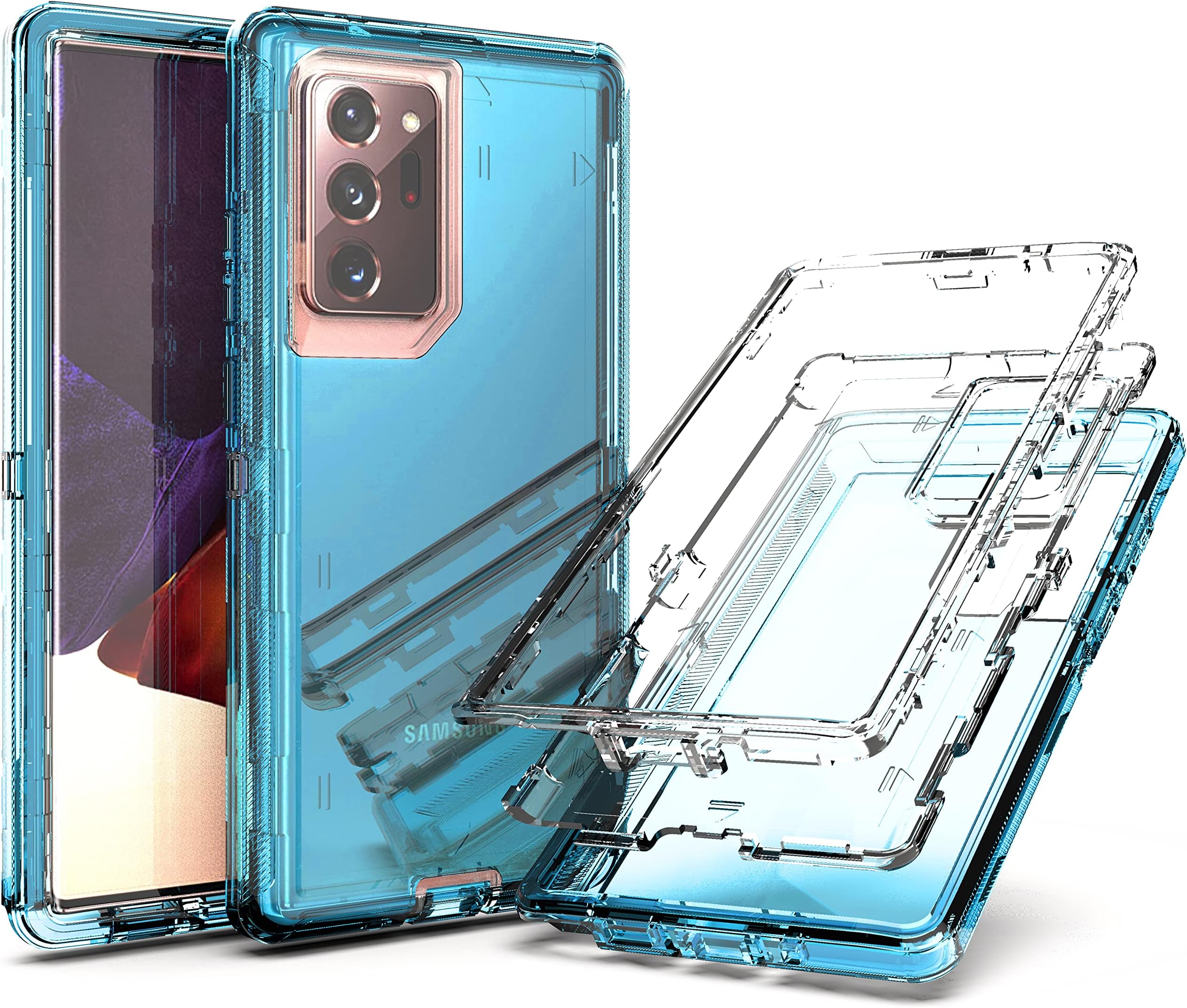 YmhxcY For Galaxy Note 20 Ultra Case,Shockproof 3-Layer Full Body Protection 16ft Test（Clear） Rugged Heavy Cover Case for Samsung Galaxy Note 20 Ultra-Clear Blue
