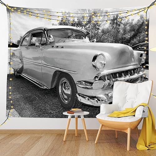 Miniatura 9 de Ambesonne Tapiz vintage, estilo retro de los años 50 y 60, estilo pin up de autos en películas de Hollywood, obra de arte para colgar en la pared