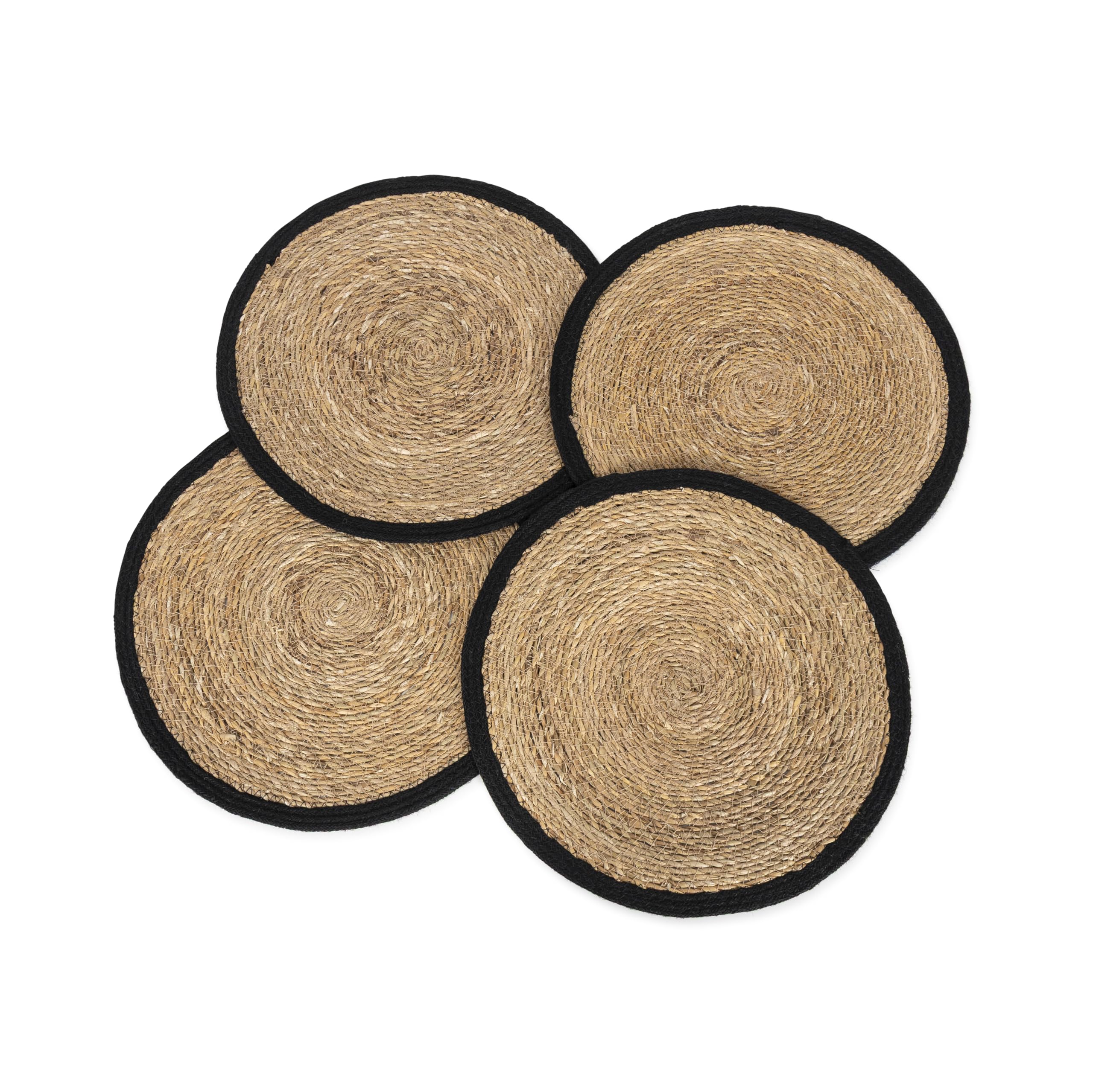 Olly & Rose Natural & Black Seagrass & Jute 37Cm Placemats (Set 4) - Natural And Black Handmade Tableware