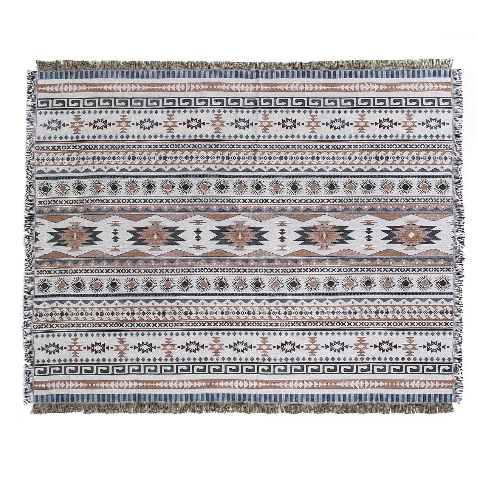 LumiSyne Cotton Woven Throw Blanket With Tassel Bohemian Tribal Ethnic Style Geometric Pattern Aztec Navajo Blanket Decorative Throw For Sofa Bed Armchair Camping Tapestry Tablecloths Carpet 160x130cm