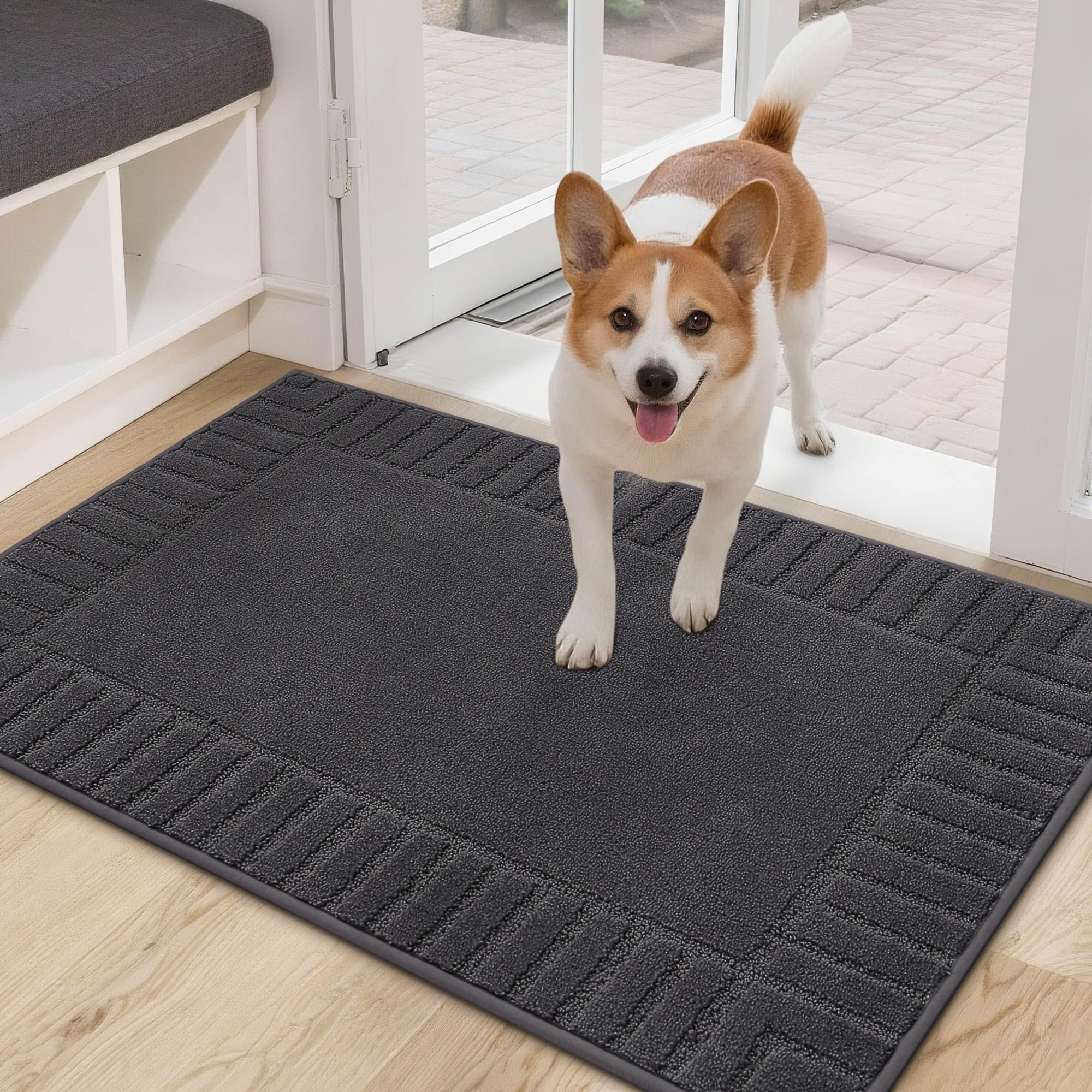 BEQHAUSE Door-Mat-Non-Slip Dirt Trapper Door Mats Low-Profile Front Door Mat Absorbent Floor Mats for Entryway Washable Mud Resistant Home Entrance