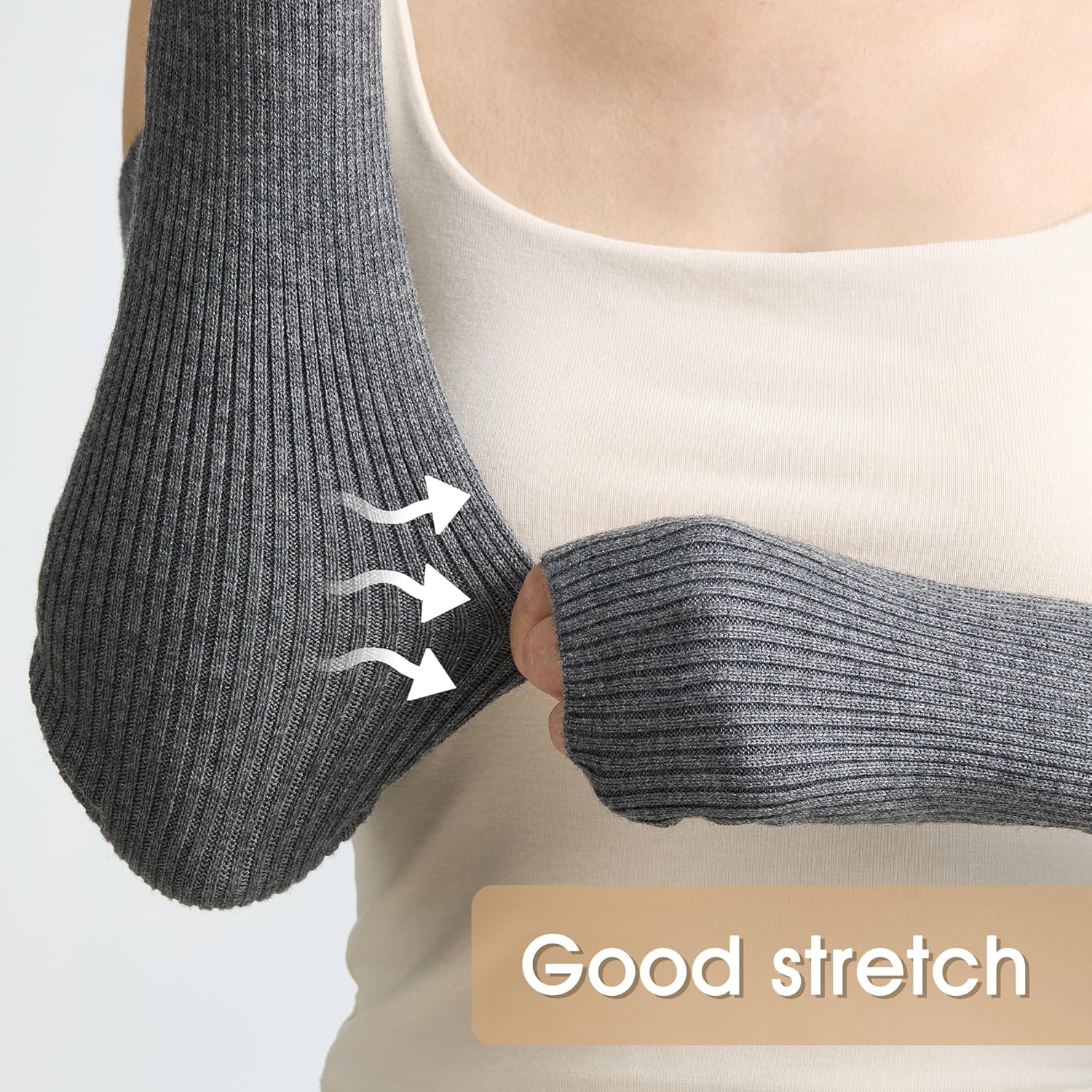 COOLJOB Wool Blend Arm Warmers for Women Knitted Warm Long Fingerless Gloves Winter Soft Stretchy Mittens with Thumb Hole - Image 4