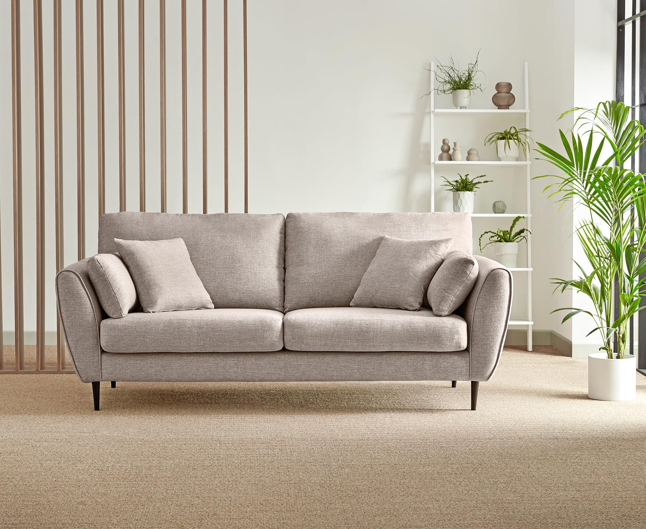 Furniturebox UK 3 Seater Recycled Fabric Sofa - 'Ida' Upholstered Modern Oatmeal Grey Beige Sofa with Dark Wooden Legs - Stylish & Contemporary Living Room Furniture