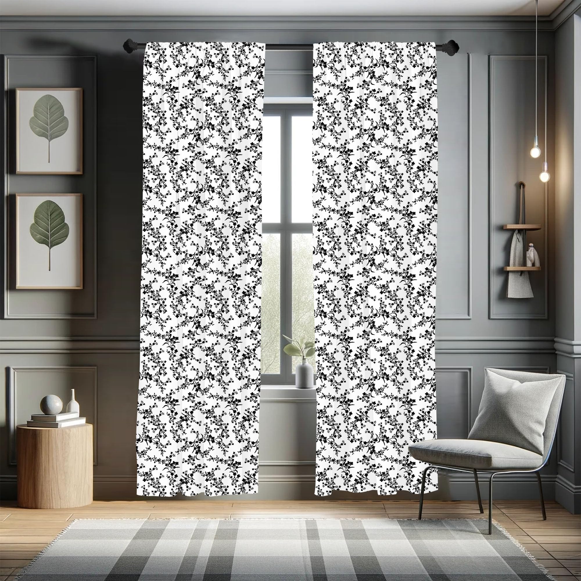 ABAKUHAUS Floral 4 Panel Curtain Set, Victorian Style Curved Flower Baroque Blooms Branches Vintage Motif - Image 3