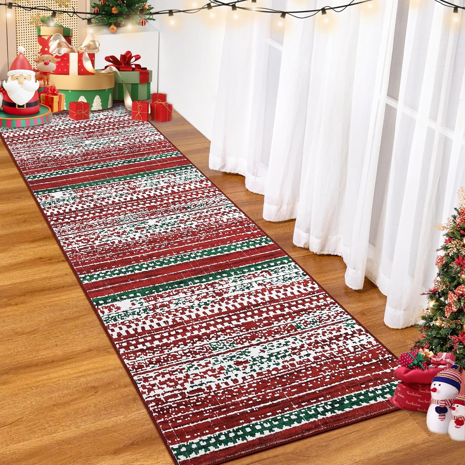 GarveeHome Runner Rug 2x8 Christmas Hallway Rug Machine Washable Kitchen Rugs Non Slip Low Pile Indoor Carpet for Bedroom, Red