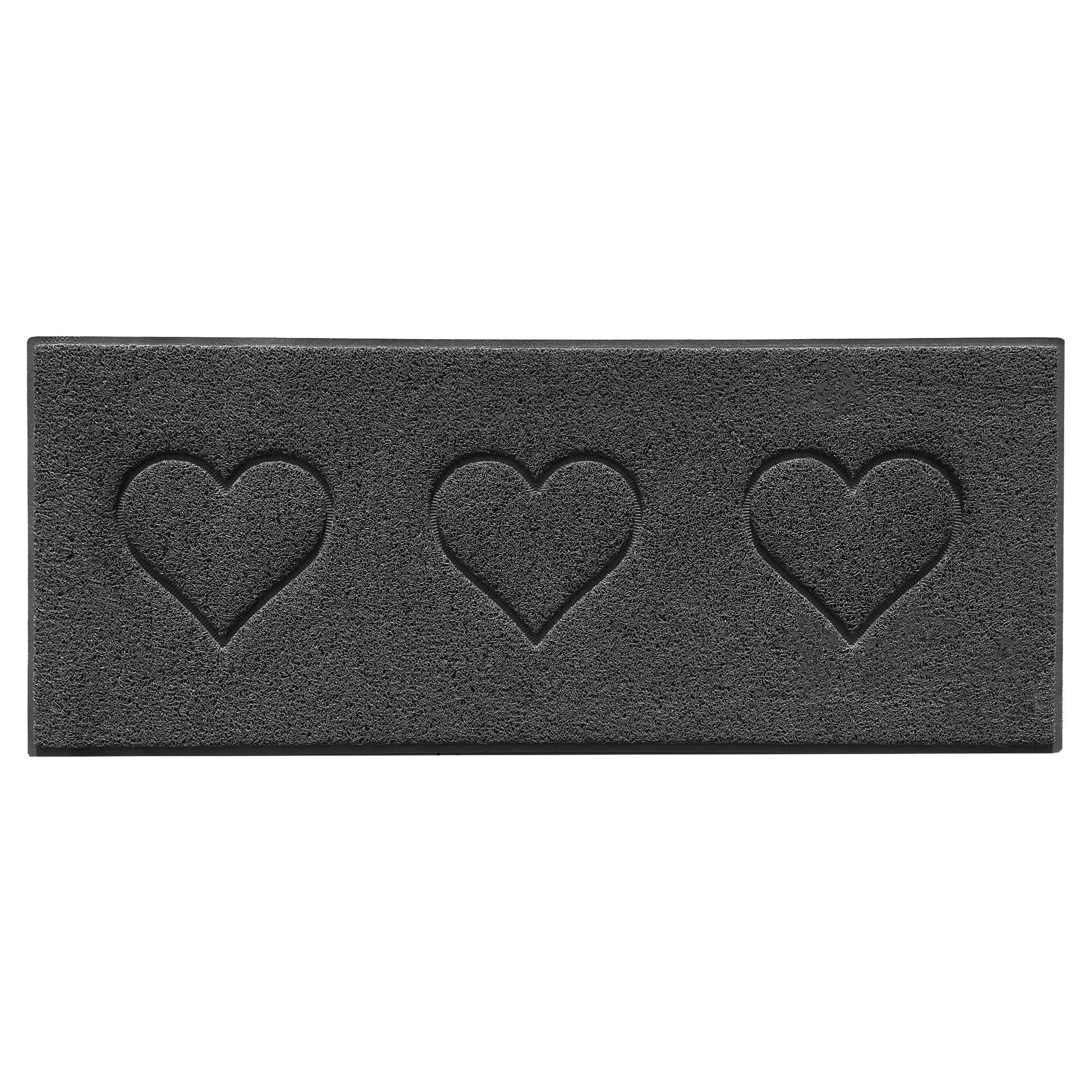 Nicoman Heart Embossed Shape Door Mat Dirt Trapper PVC Spaghetti Mat Washable Quick Drying Barrier Doormat-Dark Grey (Watertight Rubber-Back)-Runner (150x60cm)