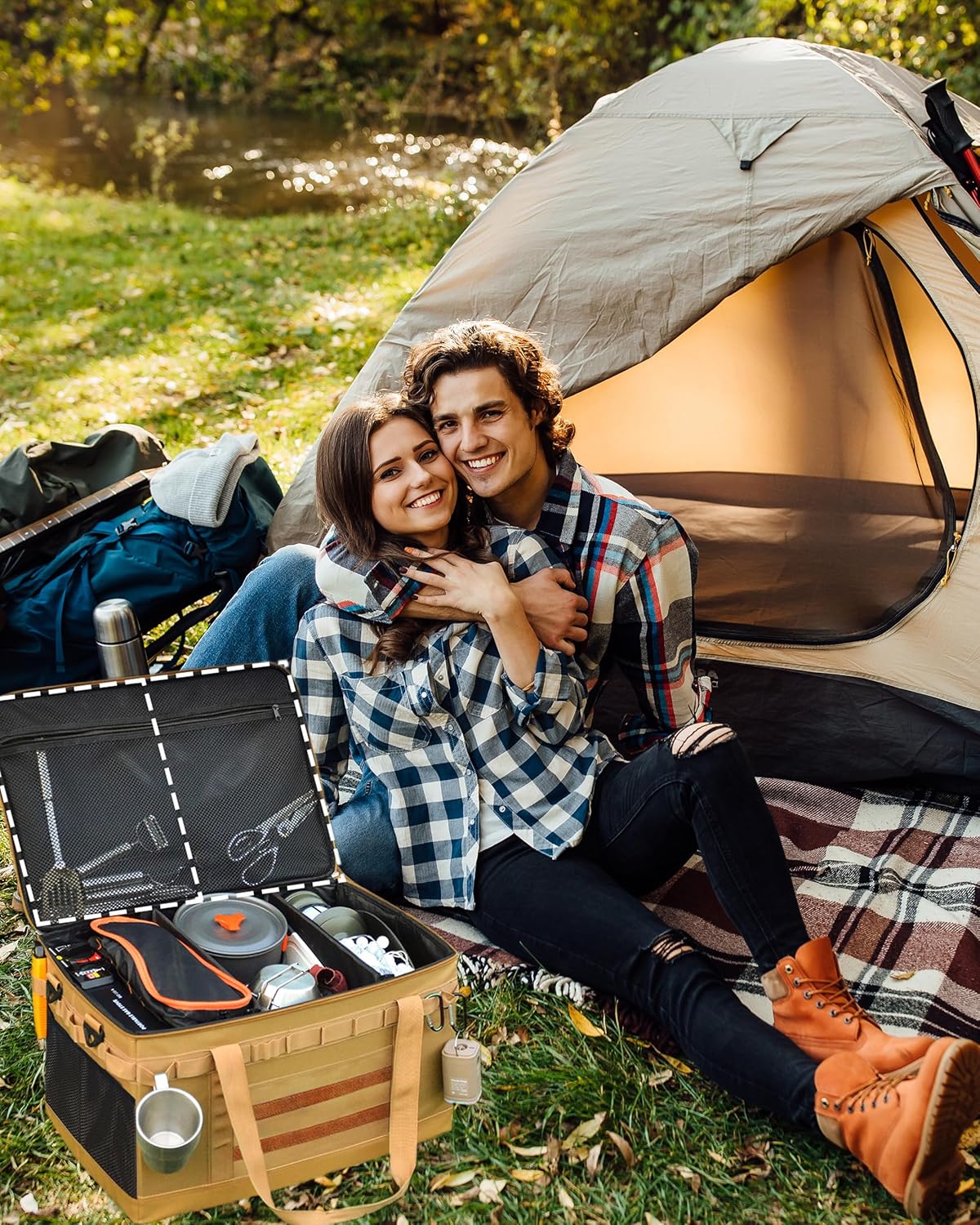 Tactical Camping Storage Bag，Expandable 76L Large Capacity Heavy-Duty Duffel Organizer with Waterproof Bottom, 2 Adjustable Dividers, Collapsible, 900D Oxford Fabric, Outdoor Gear - Image 6