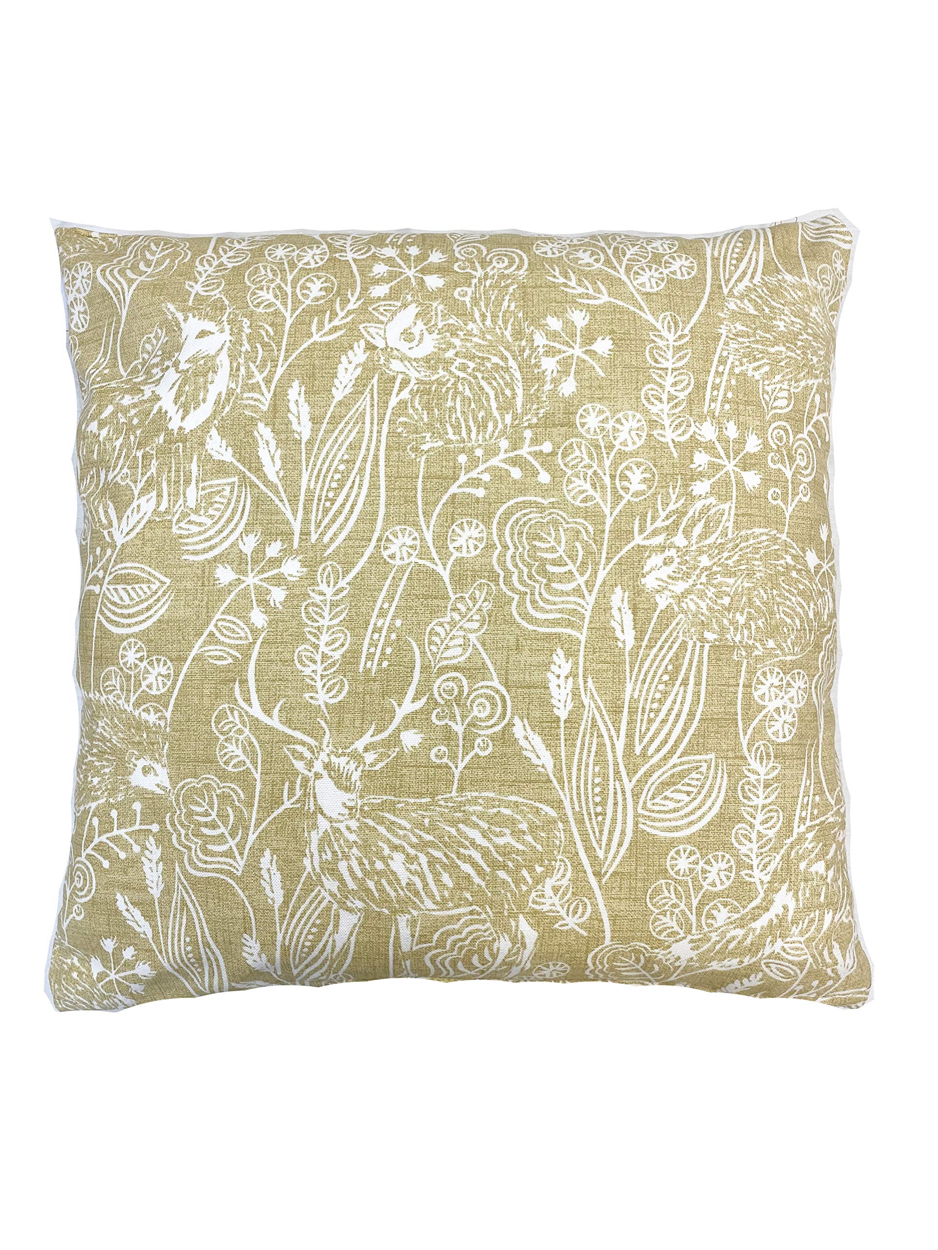 Maple Textiles Cushion Cover 18" x 18" Woodlands Animals Wildlife Fox Hedgehog Rabbit Hare Squirrel Deer Stag MADE IN THE UK (Ochre Mustard Gold)