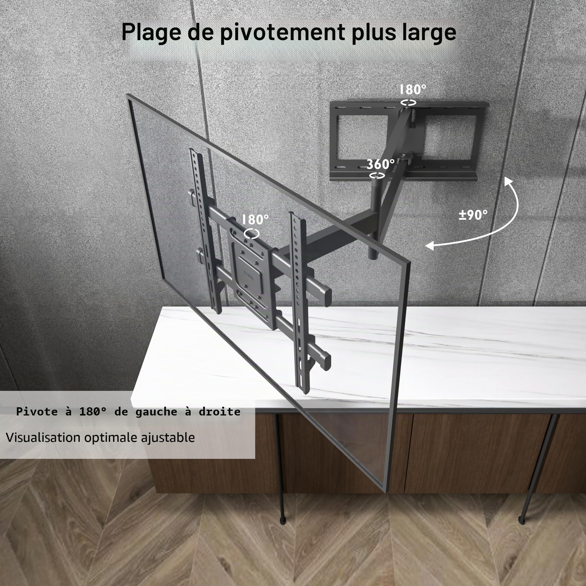 BONTEC Support Mural TV Pivotant Inclinable, Bras Articulé Extra Long 850mm, Compatible Écrans LCD/LED/OLED 32-70 Pouces jusqu'à 60 kg, Max VESA 400x400mm, Support TV Mural Orientable