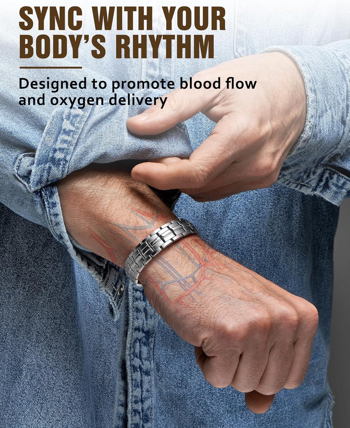 Jecanori 5X Strength Magnetic Bracelets for Men —Updated 5,000 Gauss Ellipse Magnets — Premium Butterfly Clasp & Adjustable Length,Silver - Image 2