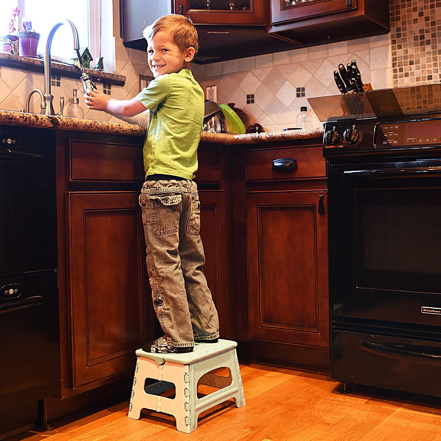 Folding Step Stool for Kids and Adult for Bedside and Kitchen and Bathroom use by Green Direct, Holds up to 300 Lbs, Blue, Pack of 2