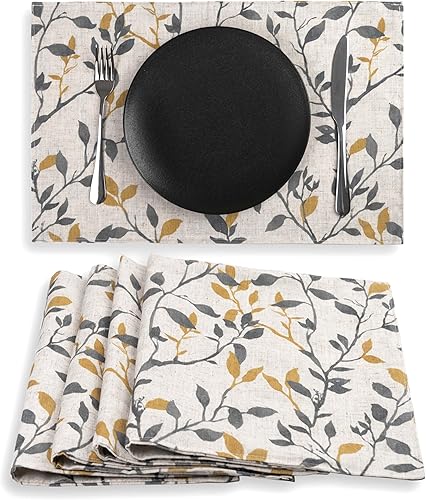 Inselnwald Juego de 4 manteles individuales de lino con estampado de hojas para mesa de comedor, 12 x 18 pulgadas, para decoraciĂłn de cocina, Inselnwald Juego de 4 manteles individuales de lino con estampado de hojas para mesa de comedor, 12 x 18 pulgadas, para decoraciĂłn de cocina,