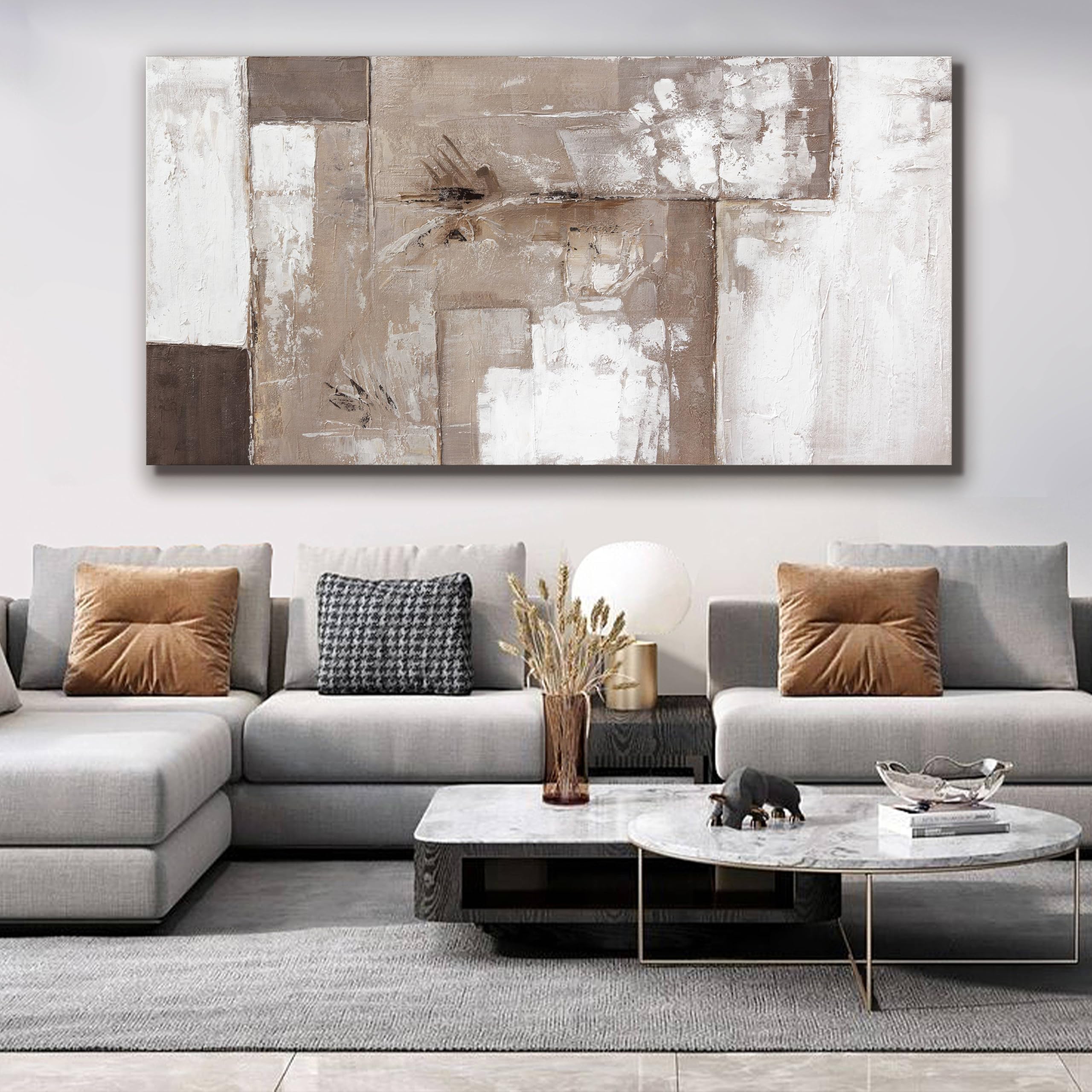 Aefouu Inner Frame Abstract Wall Art For Living Room Brown Grey And White Abstract Canvas Art Wall Decor Paintings Background Modern Artwork(70X140cm/28X55in/Internal Frame)