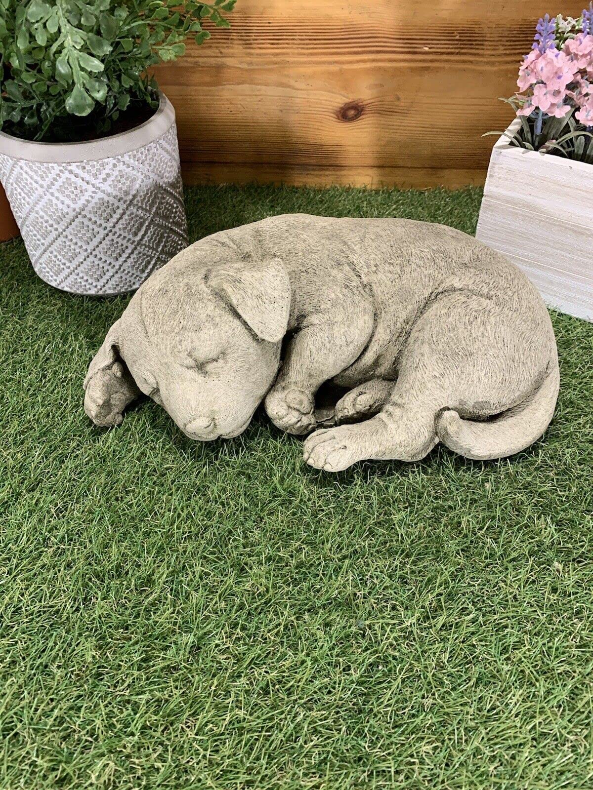 STONE GARDEN LYING SLEEPING LABRADOR DOG PUPPY ORNAMENT GIFT STATUE