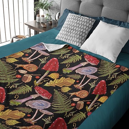 Miniatura 6 de Manta de setas divertida de forro polar, suave y acogedora, para regalo, decoración de pícnic para niños y niñas, para habitación, sofá, casa,