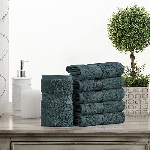 BLUENILEMILLS BNM - Juego de 6 toallas de algodón egipcio, incluye 6 toallas de cara, lazo adjunto para colgar y almacenar fácilmente, calidad de