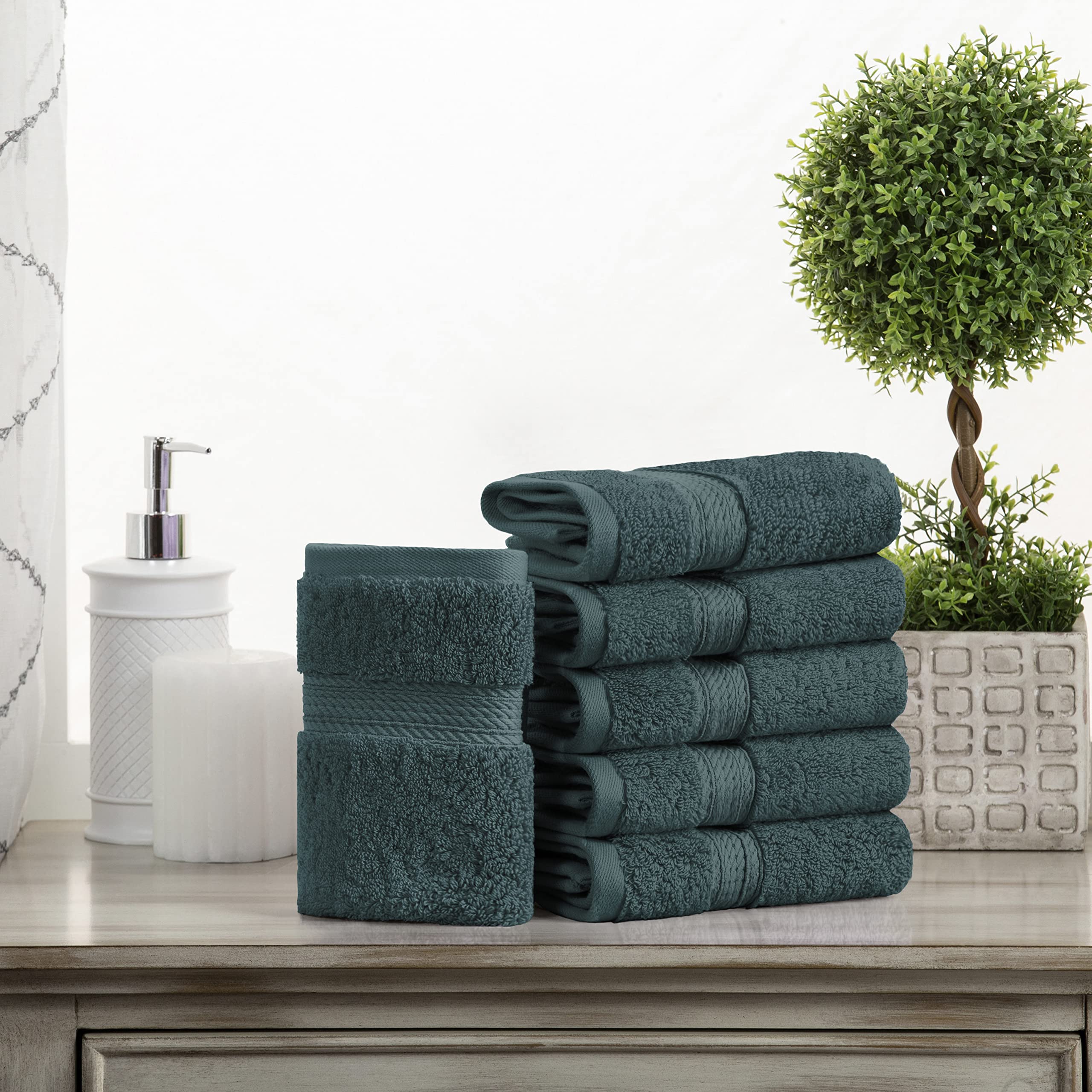 Superior 900 Gram 100% Premium Long-Staple Combed Cotton 6-Piece Face Towel Set, Teal - Image 2