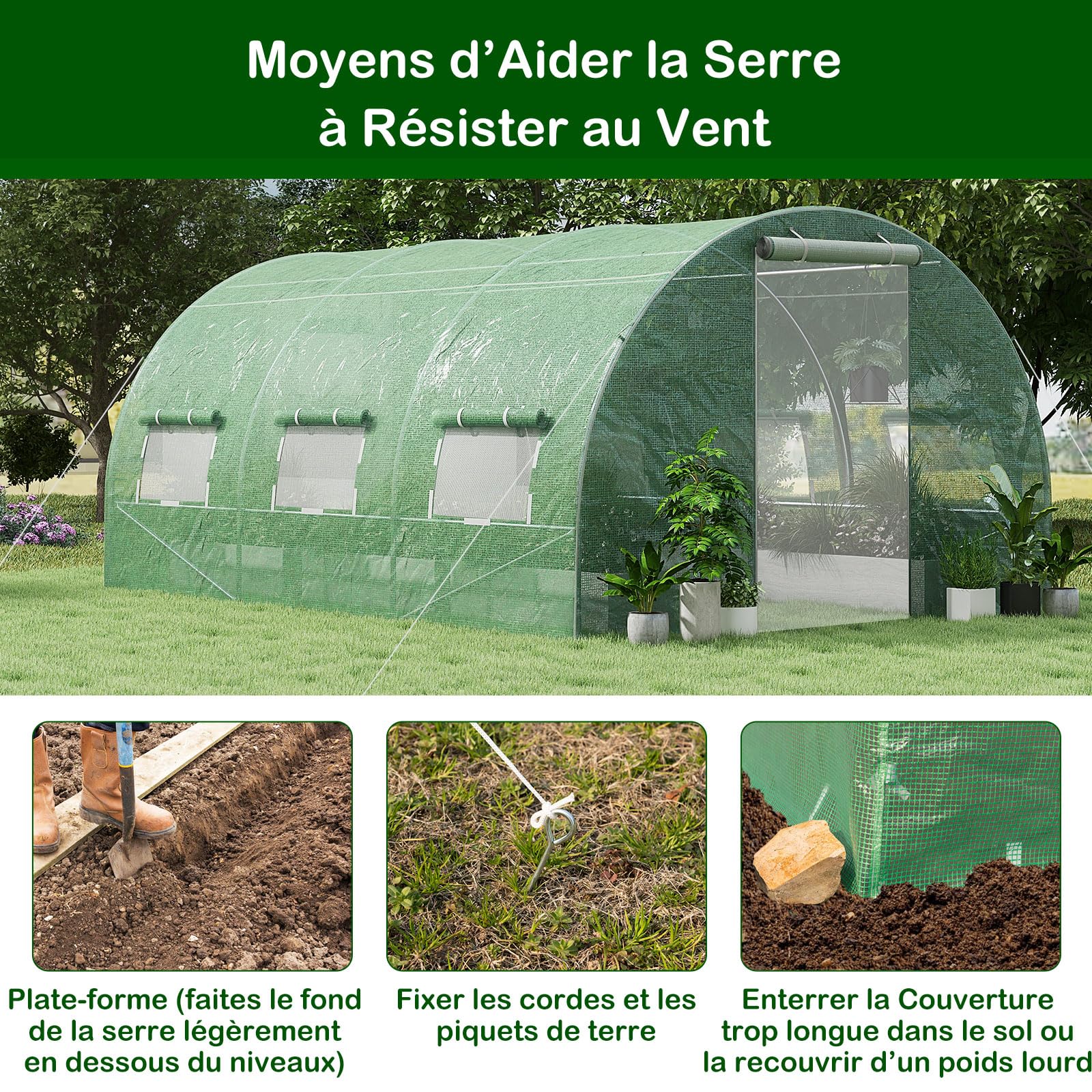 GOPLUS Invernadero de Jardín (4 x 3 x 2 m), Acero Galvanizado con 8 Ventanas Laterales y 2 Puertas, Jardín Bajo Invernadero para Granja, Patio Trasero y Jardín