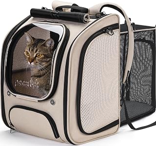 Pecute Bubble Cat Backpack Expandable, Large Space Cat Backpack Carrier with Breathable Mesh, Cat Carrier with Clear Bubble Window for Kitten and Puppy, Used in Travel Hiking Walking Outdoor,Khaki - Amazon product rated Grade A