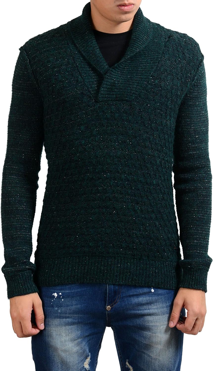 Mock Neck Wool Silk Greenish Sweater 