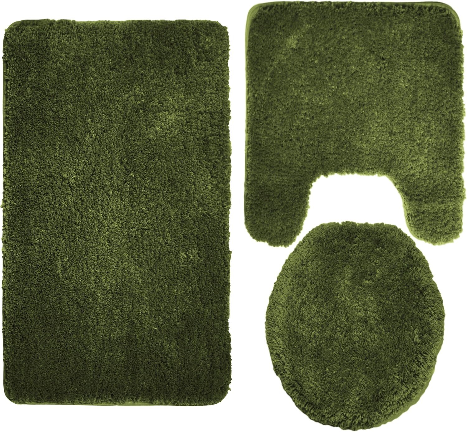 Queen Mary 3 Piece Bathroom Rug Set, Luxury Soft Plush Shaggy Thick Fluffy Microfiber Bath Mat, Countour Rug, Toilet Seat Lid Cover, Non-Slip Rubber Back, Floor Mats Water Absorbent - Sage