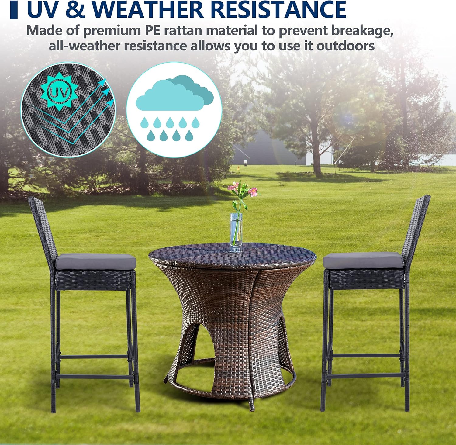 lafuria 2 Packs Wicker Barstools Outdoor Patio Rattan Furniture with 2 Cushions for Lawn Balcony Garden Black : Patio, Lawn & Garden