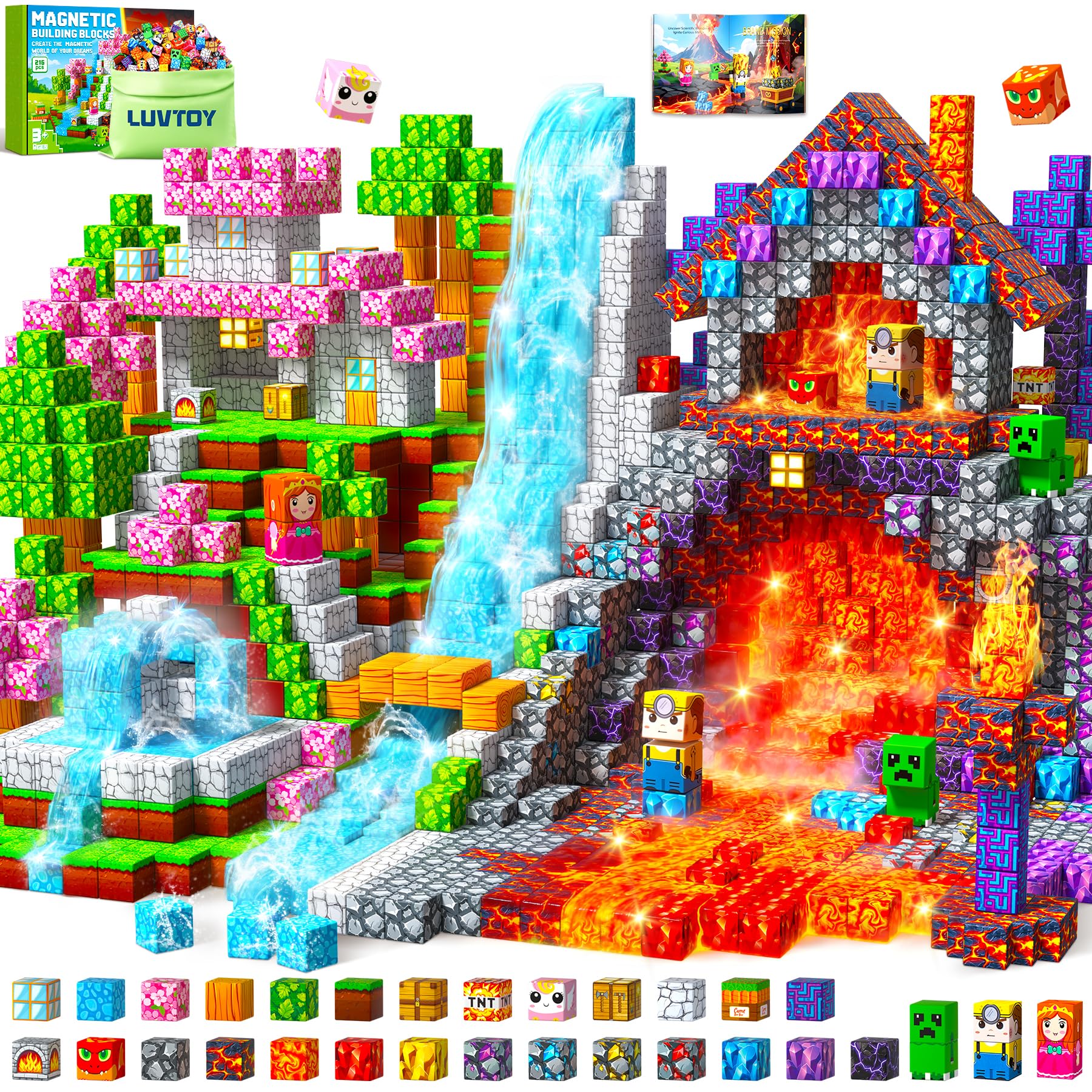 LUVTOY Magnetische Bausteine - 216 Teile Magnetbausteine Magnetspielzeug - Magnetisches Bausteine Blöcke Kinder - Magnetspiel KinderspielzeugHalloween Spielzeug ab 3-9 Jahre Haftung und Langlebigkeit