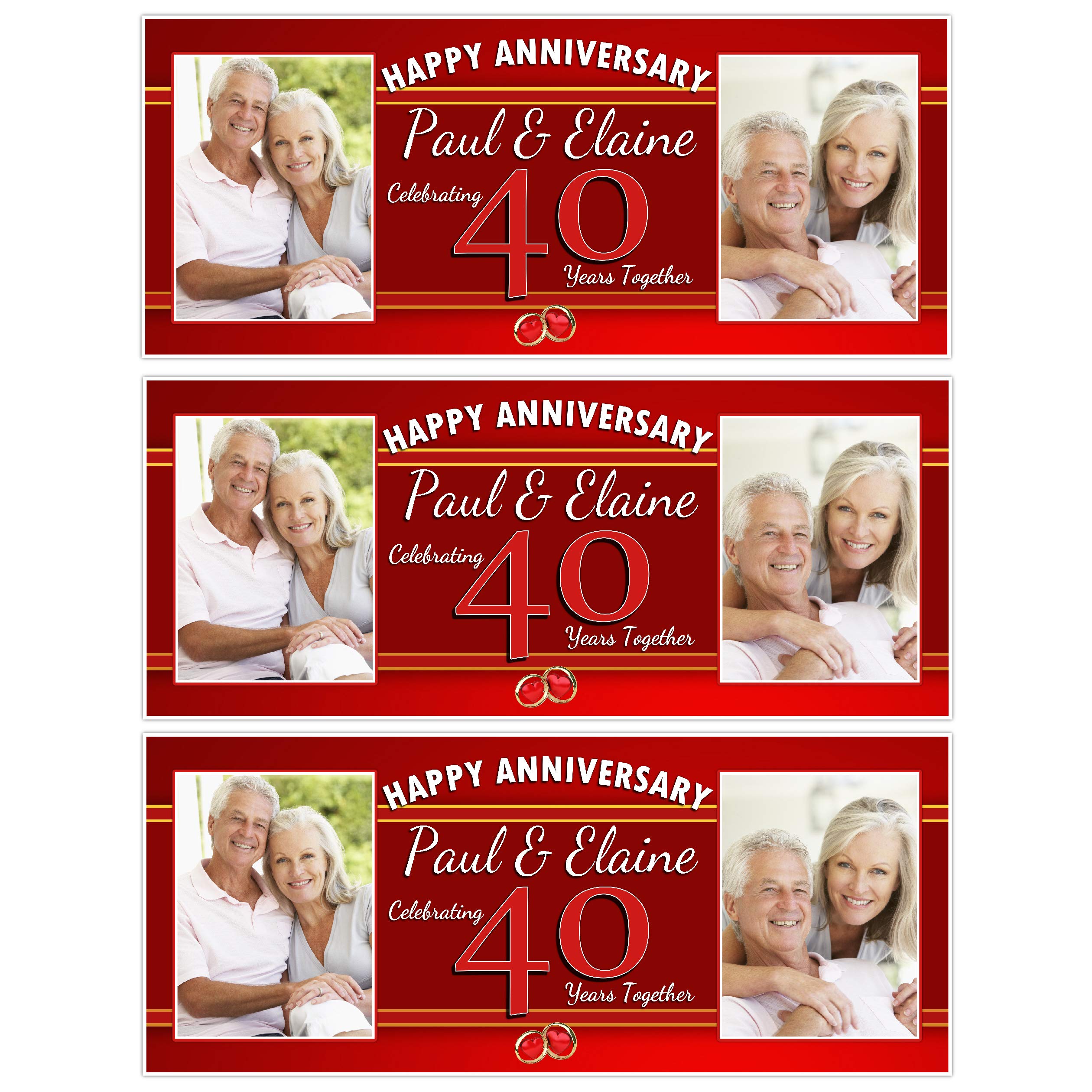 3 x Personalised Ruby 40th Wedding Anniversary Photo Banners N42 Party Gift Celebration.