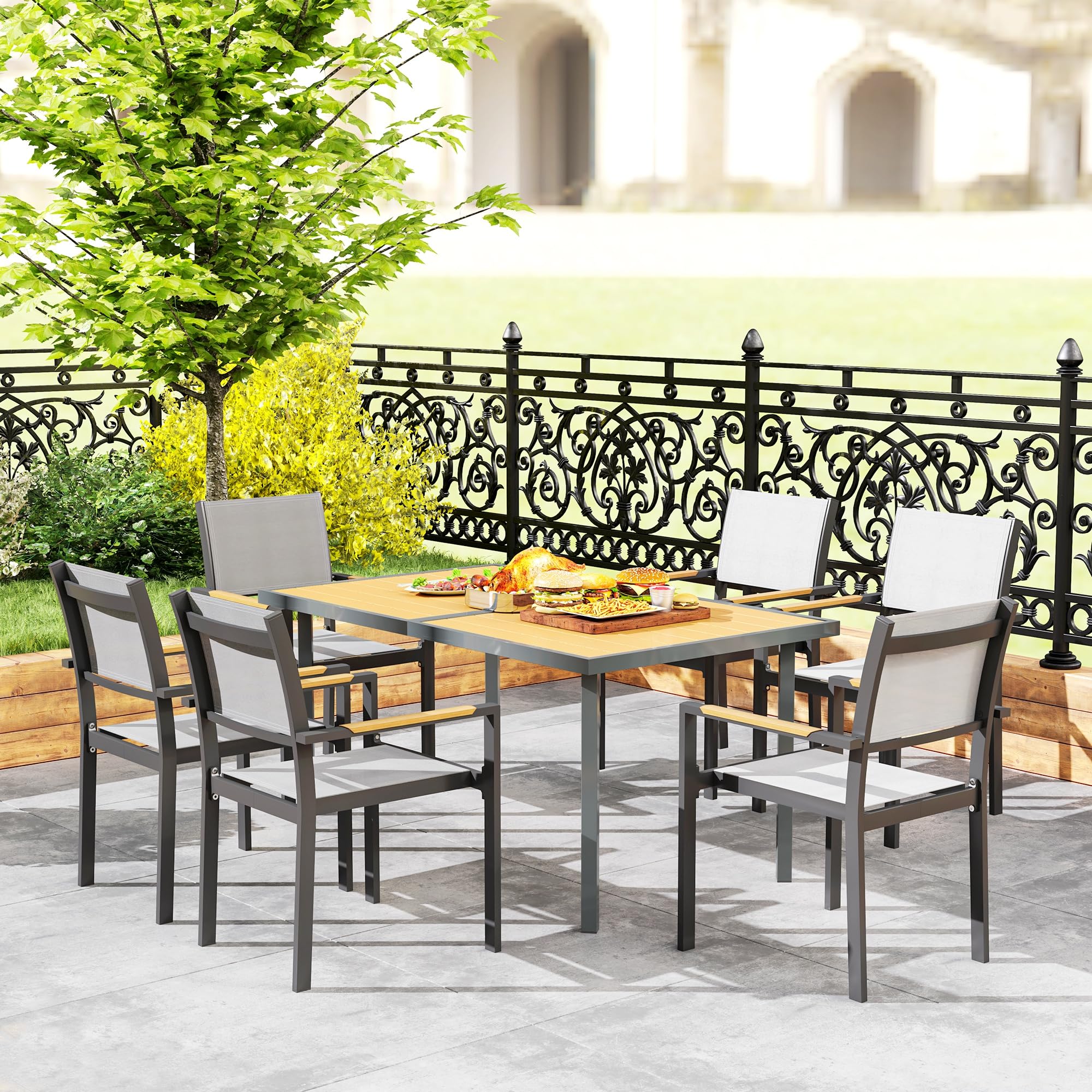 Outsunny Table à Manger de Jardin 6 Personnes, Acier Anti-Rouille, 150 x 90 x 72 cm