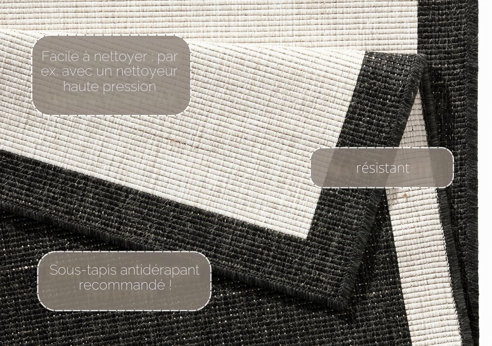 Bougari in- & Outdoor Panama Tapis réversible Noir/crème 80 x 250 cm