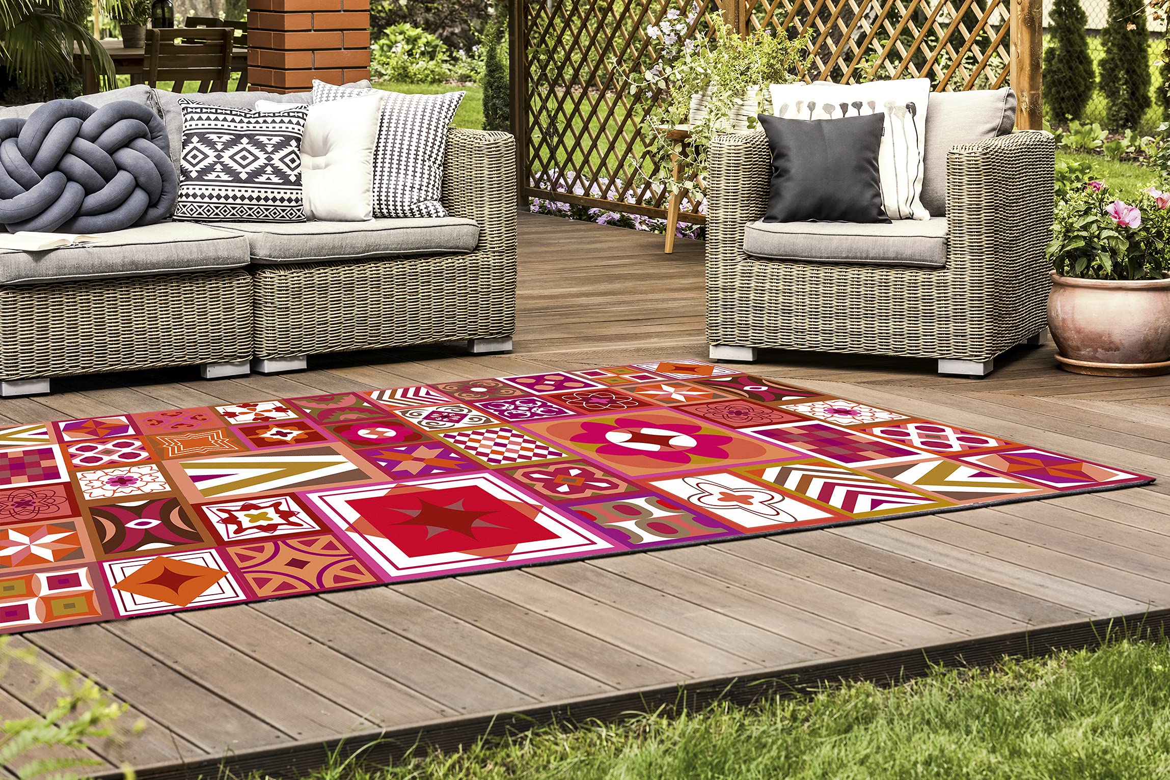 DobleUve Estudio Tapis Vinyle 2 | Rouge | 65x200 cm | Tapis Cuisine | Tapis de Salon Antidérapant Antifongique Ignifuge | Tapis Enfants | Tapis Bain PVC | Tapis PVC
