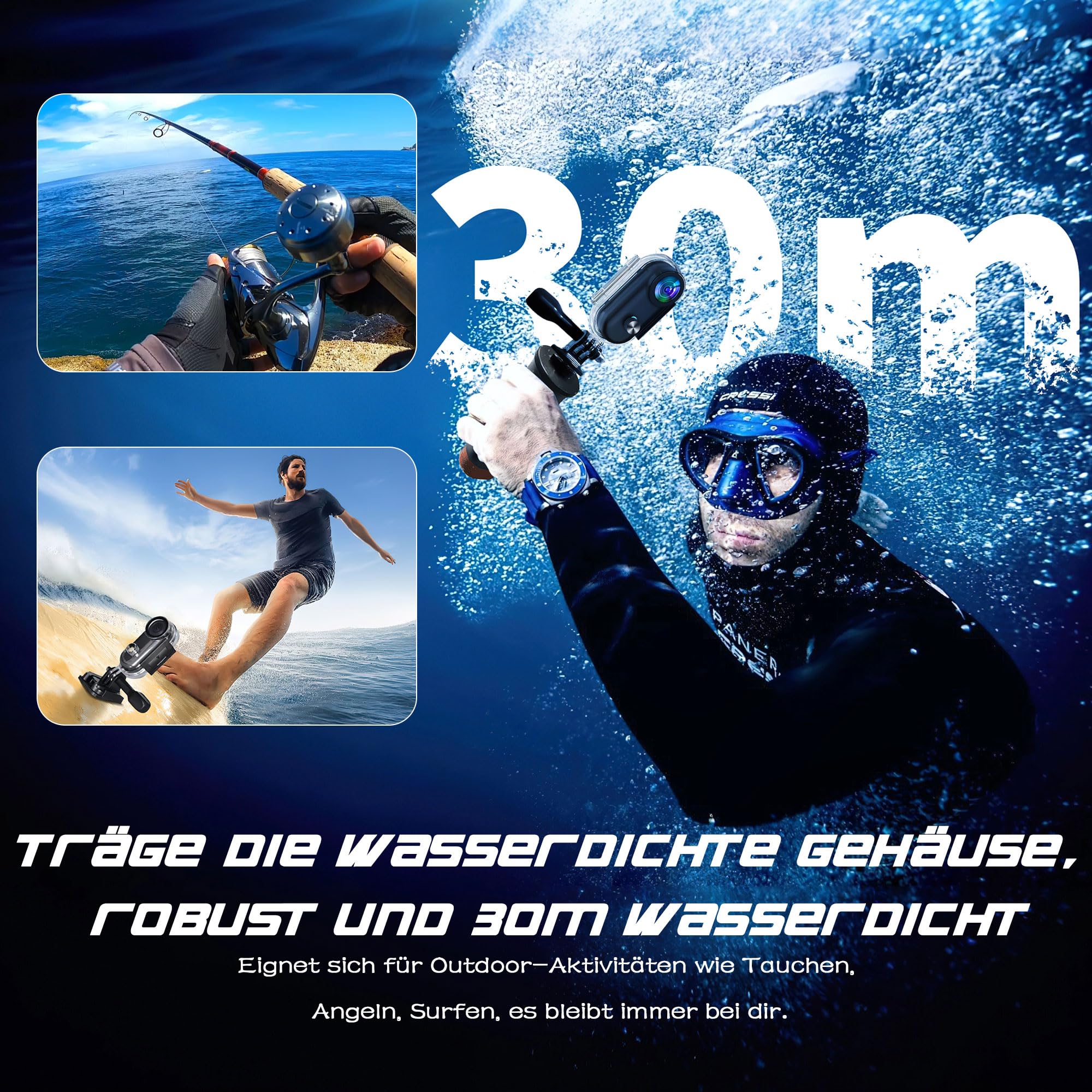 Mini Action Cam WIFI,1080P Unterwasserkamera Wasserdicht bis 30M,Freihand-POVs,Überall Anbringbar,360° Helmkamera Motorrad Fahrrad Bodycam Körperkamera,Mini Kamera,Multifunctional Accessories