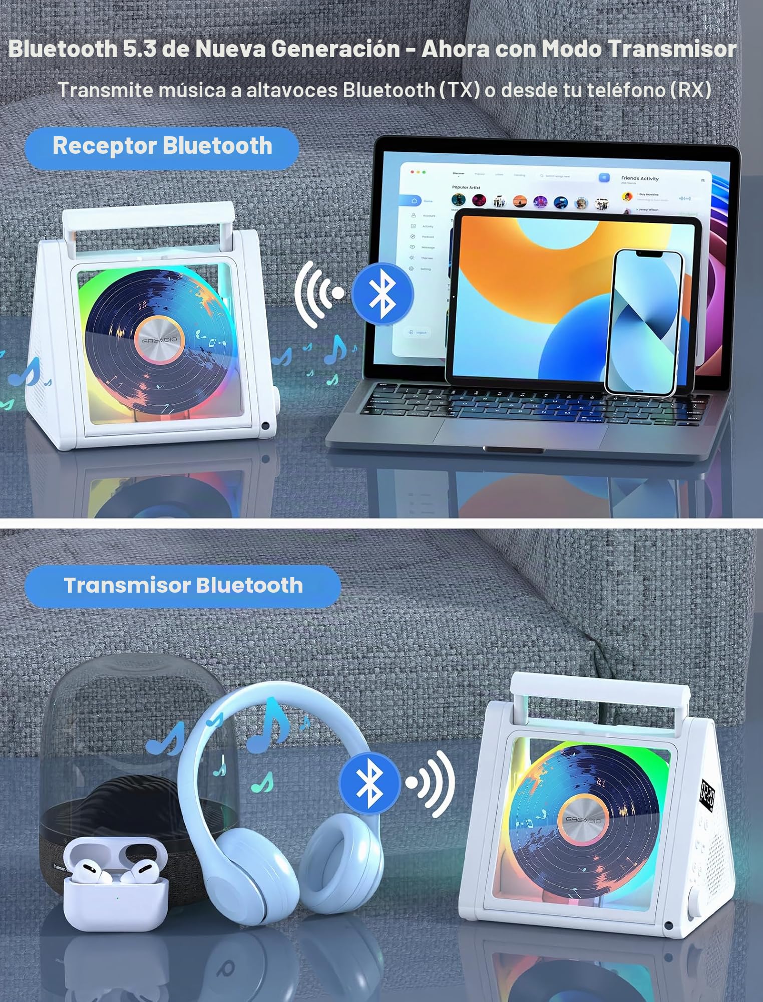 Greadio Reproductor de CD portátil Discman Reproductor de CD, protección antiskip 4 Sonidos EQ, Tarjeta TF/Salida AUX, pequeño Reproductor de música, Compatible con CD-R, CD-RW y MP3 para
