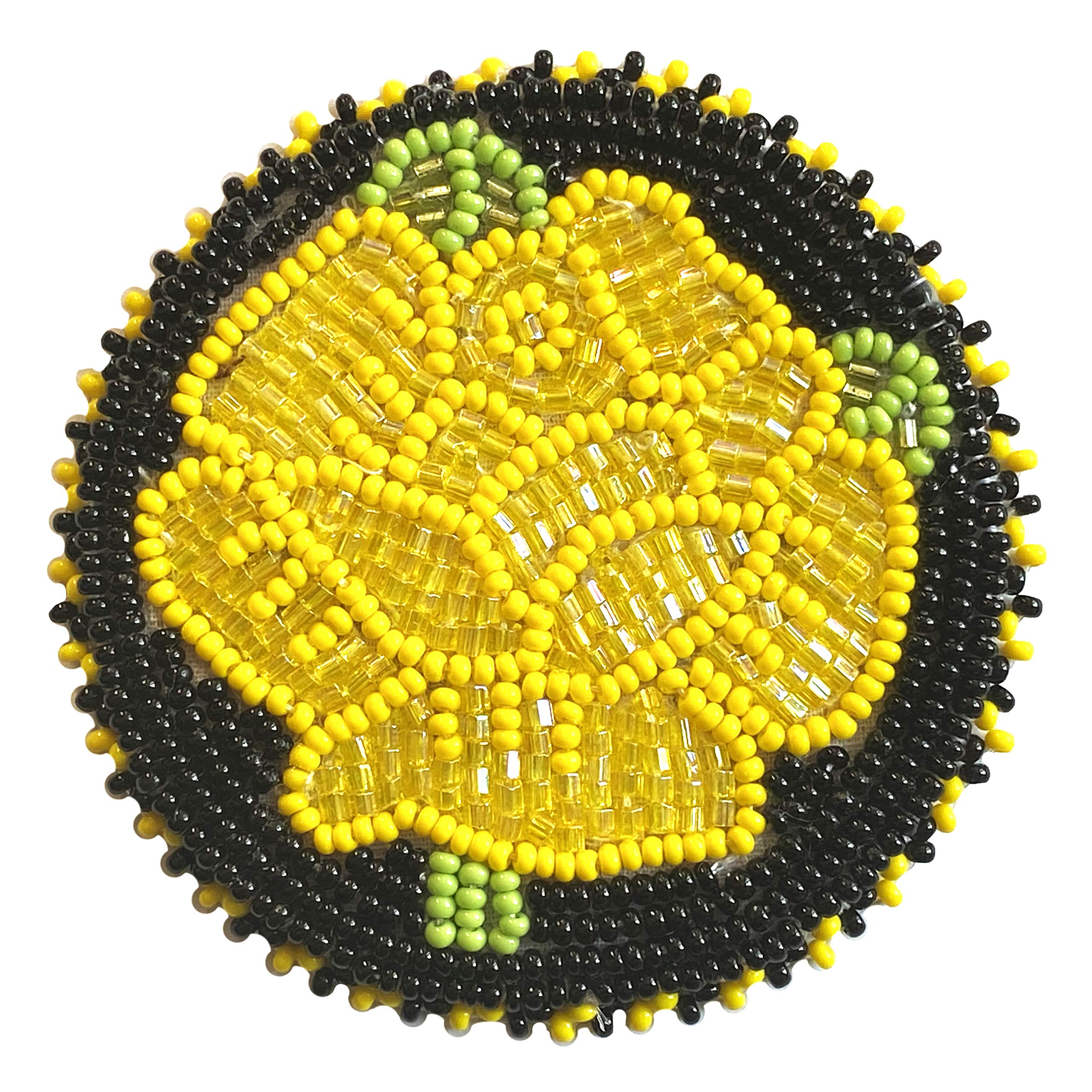 Seed Beads Beaded Rosette Medallion Patch Applique 2.5 inch Round (Yellow Rose)
