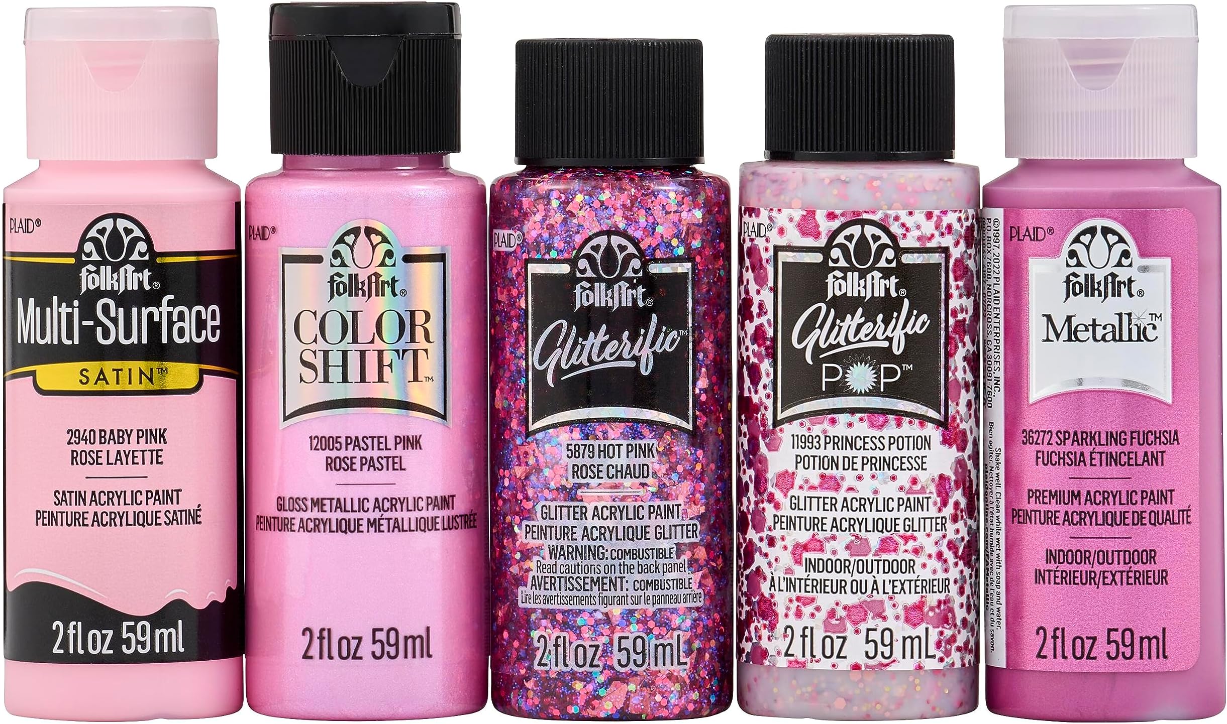 FolkArt Best of Pinks Acrylic Craft Paint Set Featuring 5 Premium Pink Paint Formulas, 96424